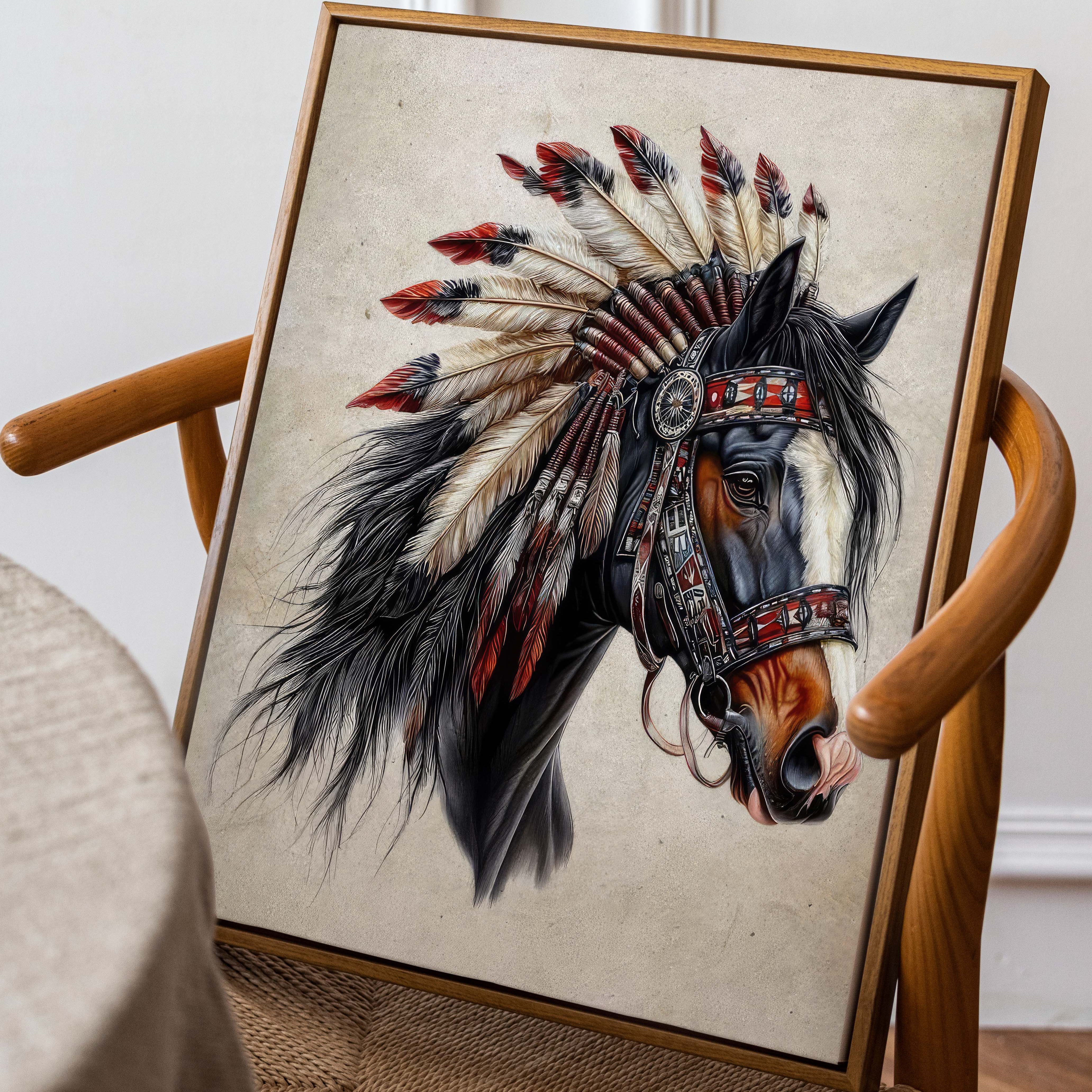 Native Spirit - Horse with Feather Headdress Artwork Poster