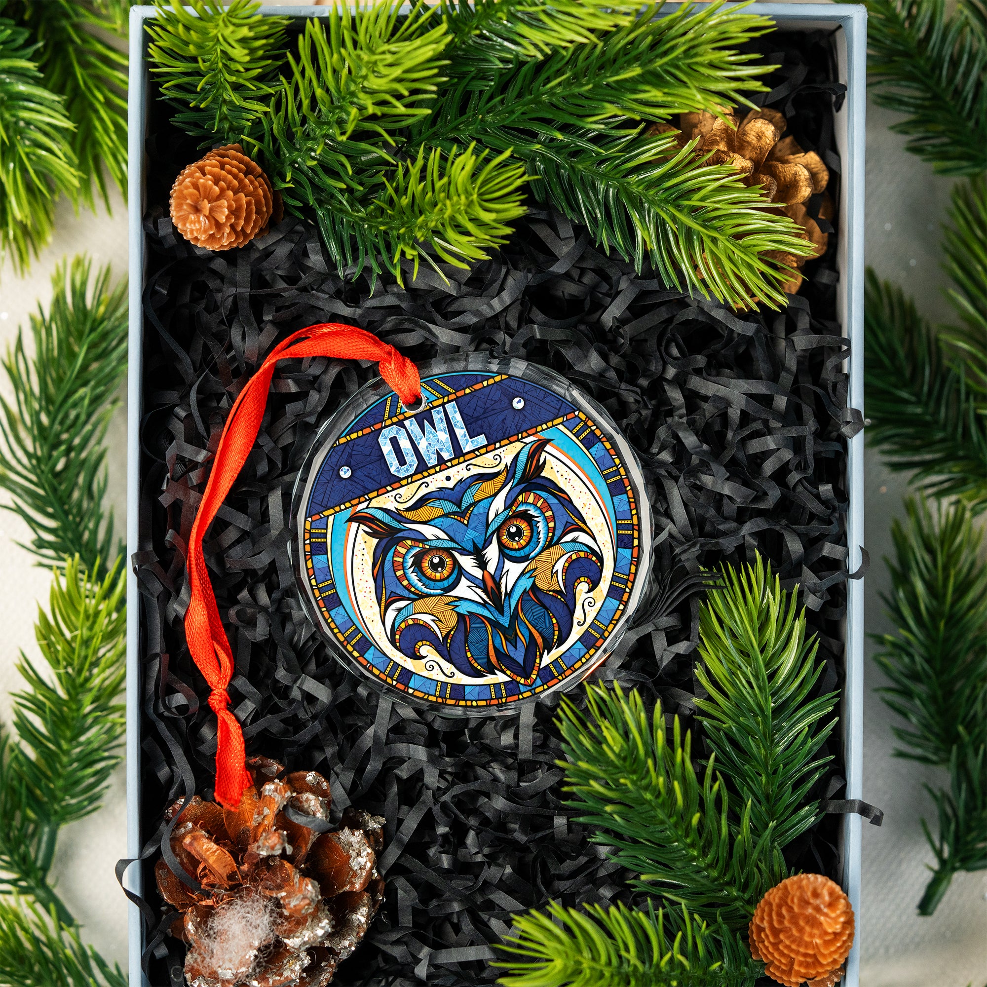 Owl Spirit Native Tribal Glass Ornament – Indigenous Art Decor