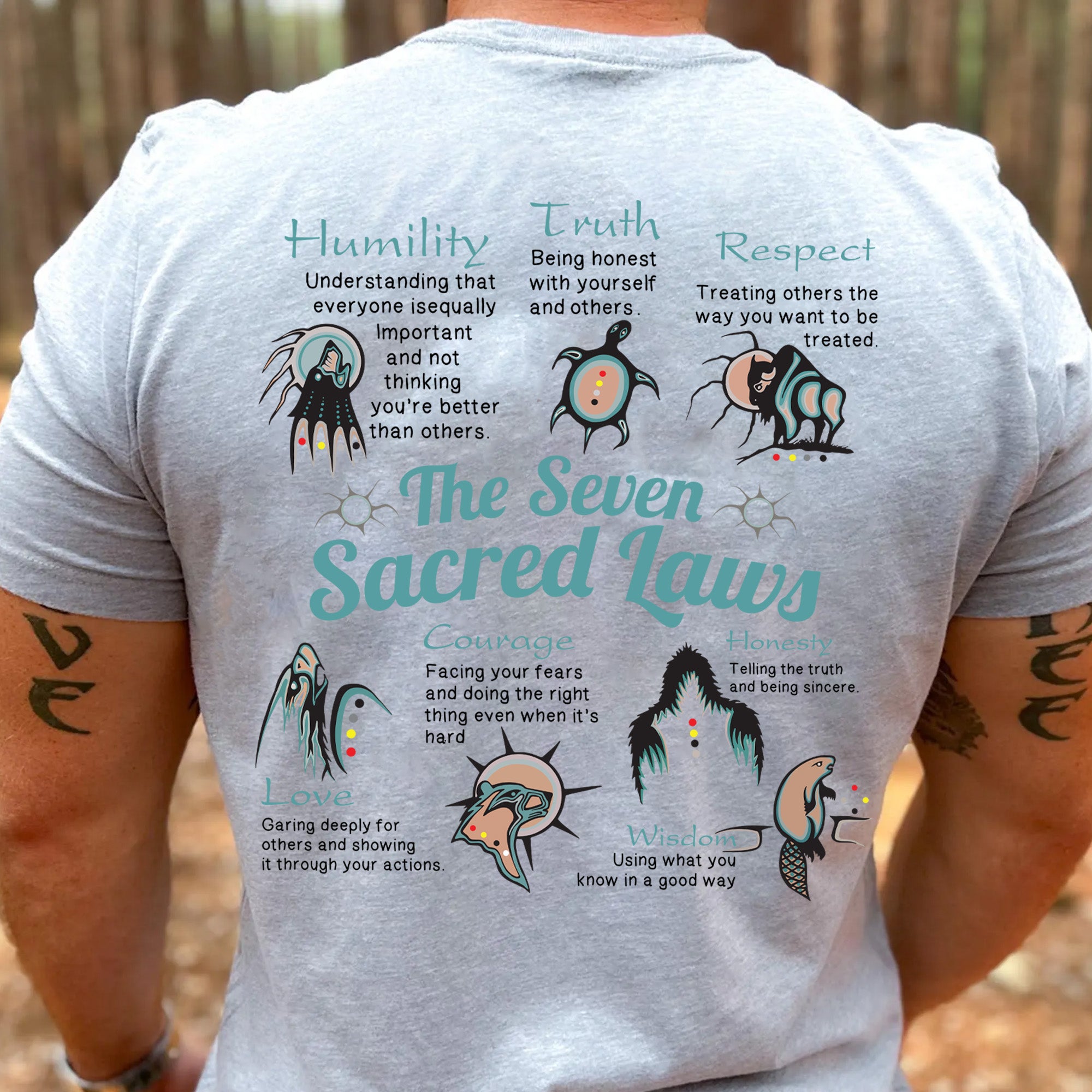The Seven Sacred Laws Native American Indigenous Culture Unisex Two Sides T-Shirt/T-Shirt V-Neck/Hoodie/Sweatshirt