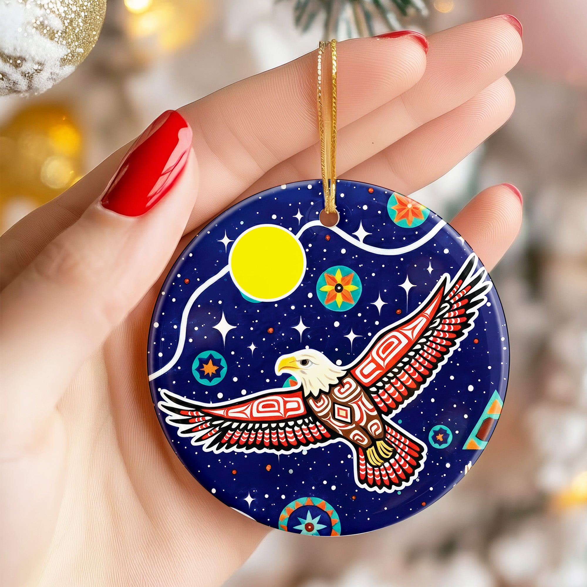 Tribal Eagle of the Night Sky Ceramic Ornament – Indigenous Art Decor