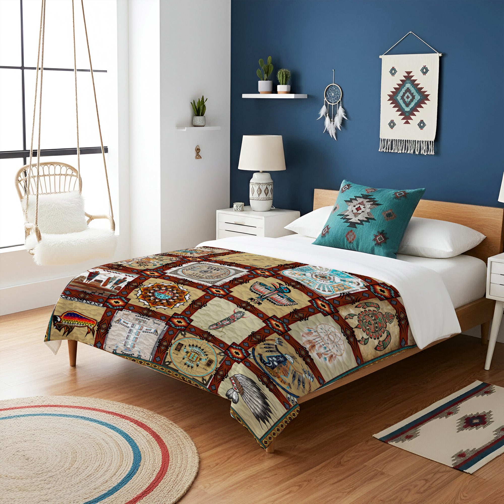 Native American Style Indigenous Cultural Symbols Soft And Warm Premium Fleece Blanket