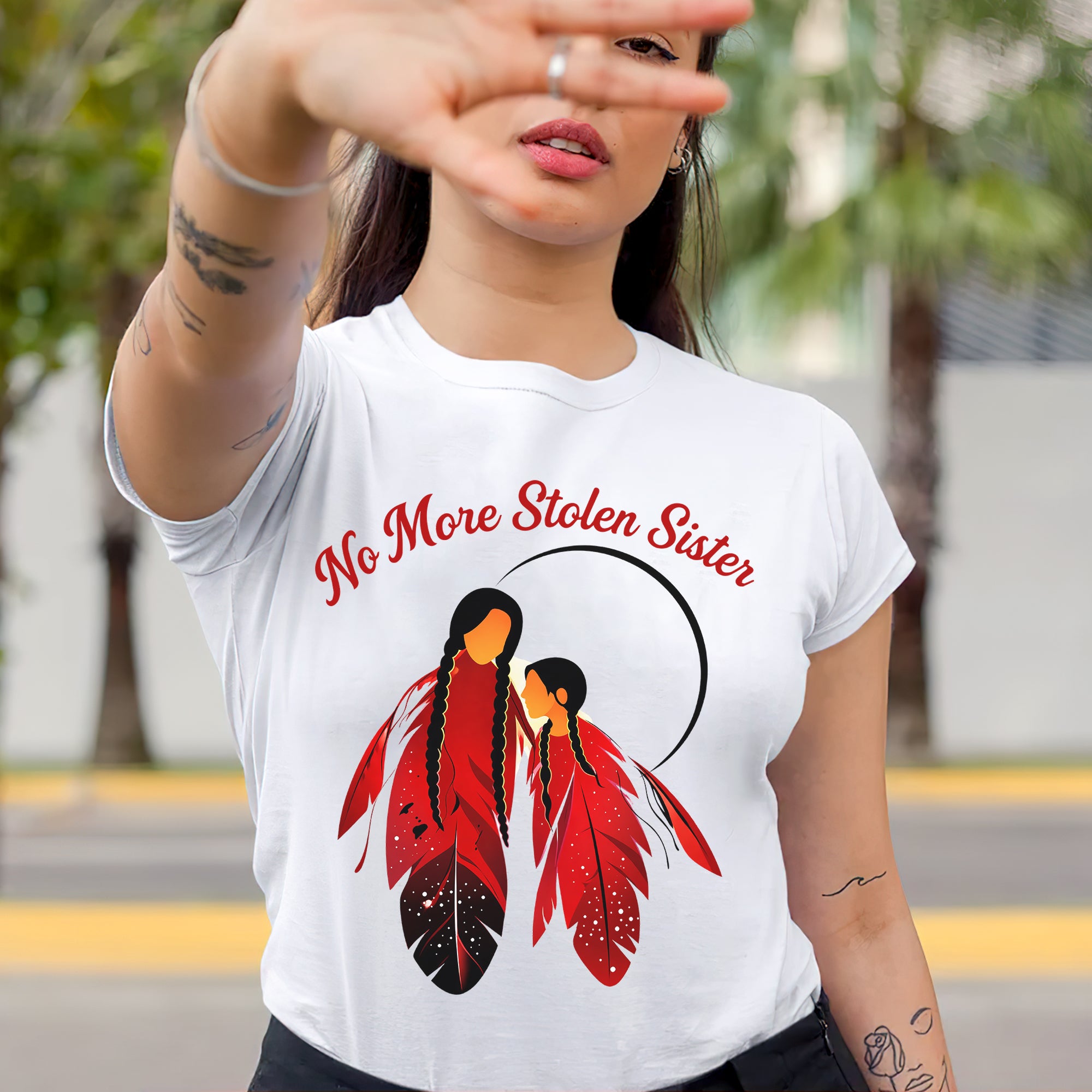 No More Stolen Sisters Red Feather Unisex T-shirt/T-shirt V-Neck/Hoodie/Sweatshirt