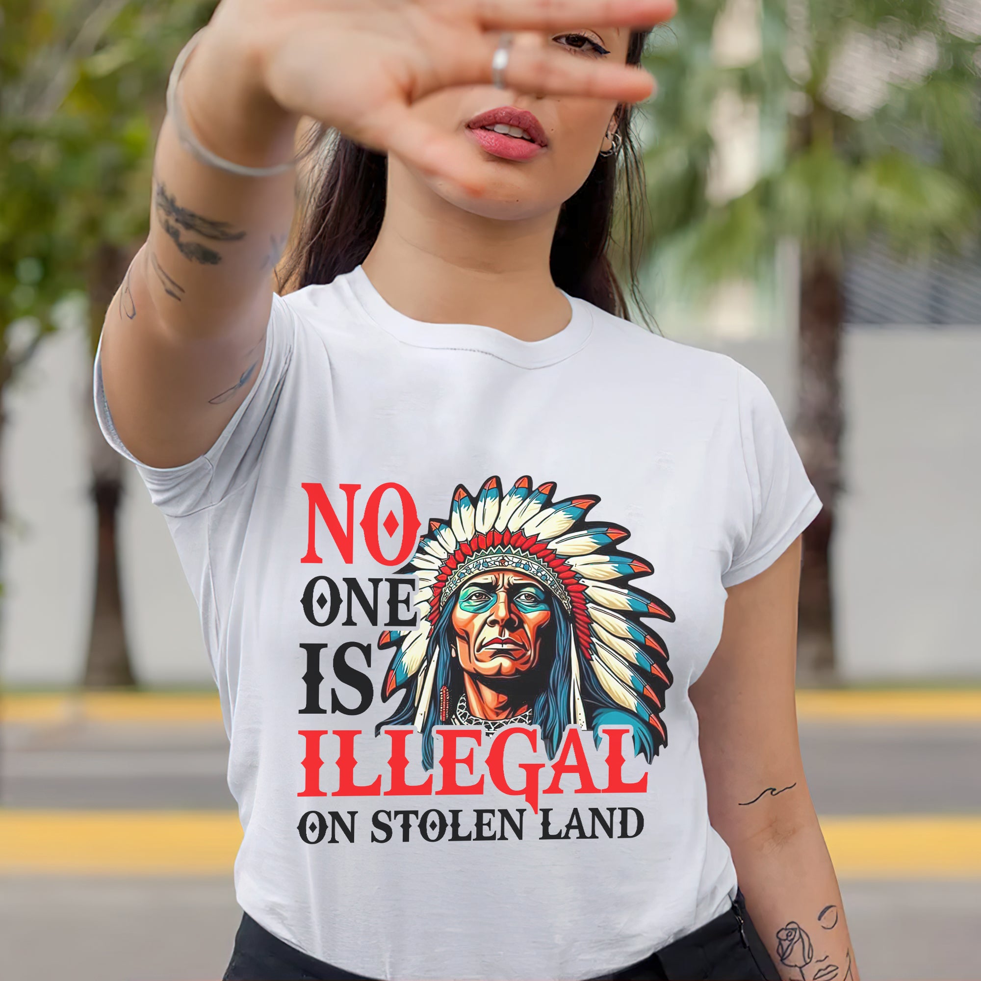 No One Is Illegal On Stolen Land. We Walk On Native Land Style 7 - One Sides Unisex T-Shirt/T-Shirt V-Neck/Hoodie/Sweatshirt