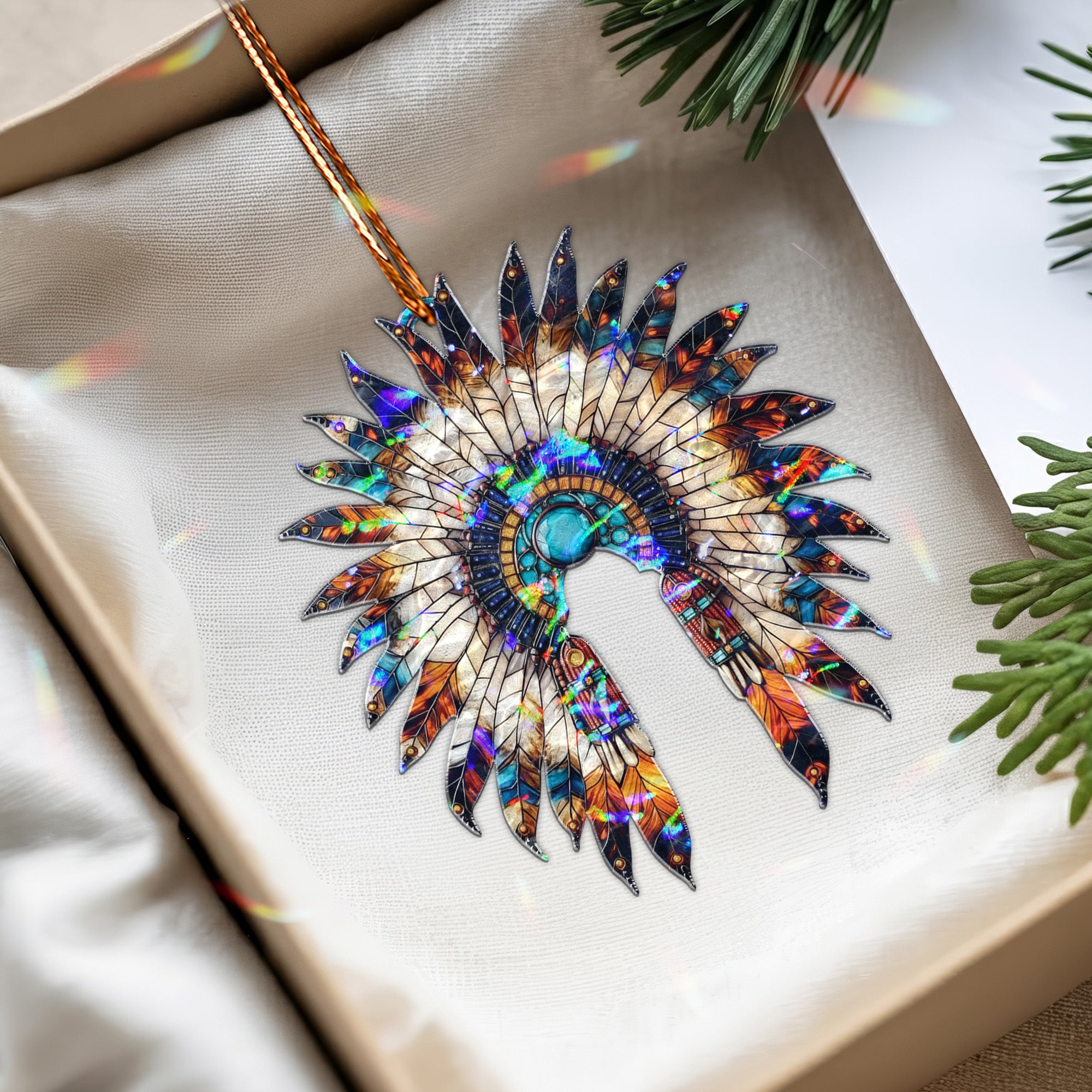 Wavy Acrylic Chief Headdress Suncatcher Ornament Unique Christmas Gift Decor