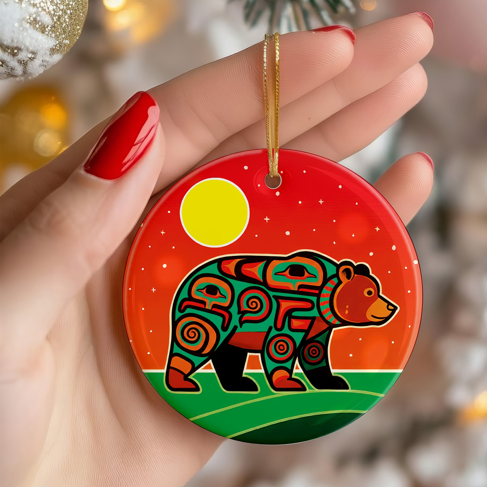 Native Tribal Bear Spirit Ceramic Ornament – Indigenous Art Decor