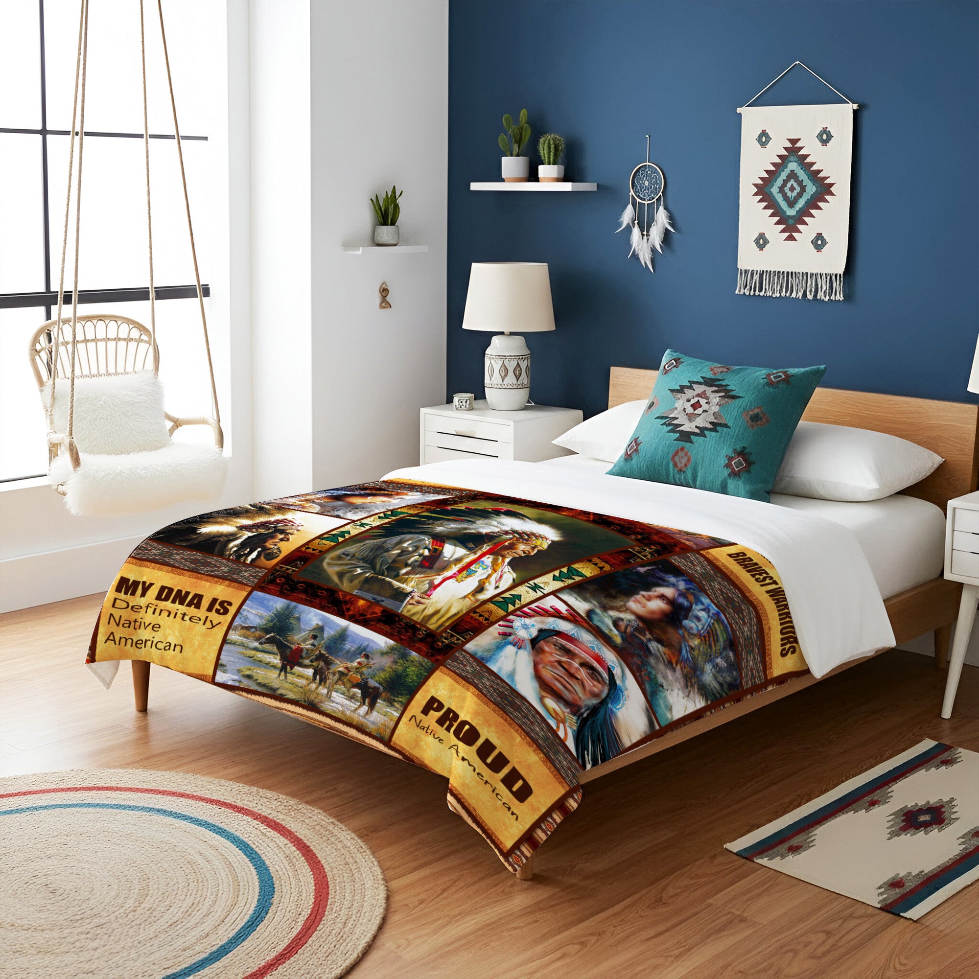 Native American Style Bull Patterns Soft and Warm Fleece Blanket