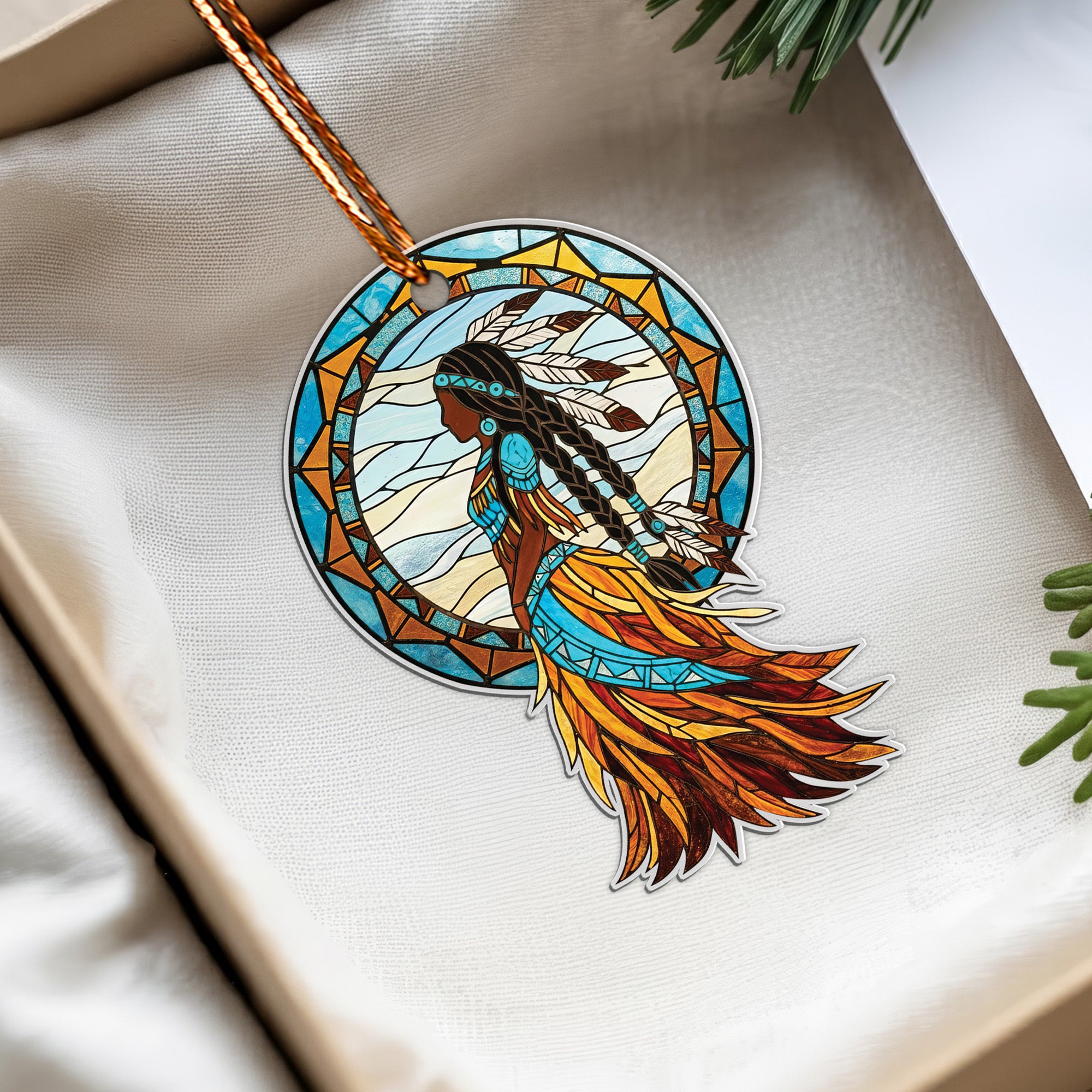 Indigenous Tribal Woman Ornament Native American Unique Gift Decor Flat Acrylic