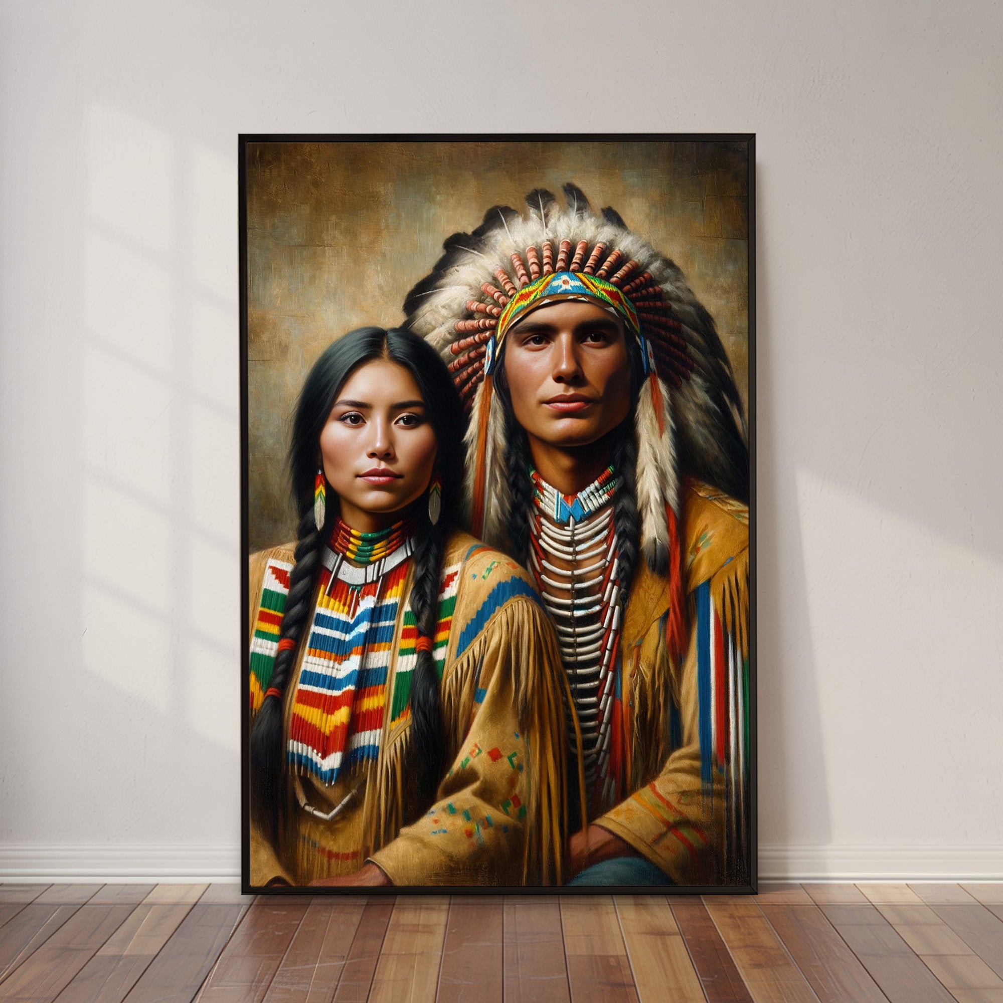 Custom Native American Couple Portrait Photo Canvas Art Gift Home Decor
