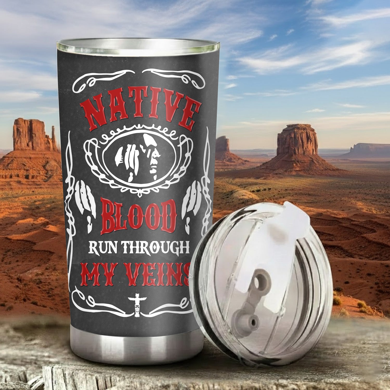 Native Blood Run Through My Veins Tumbler Stainless Steel Drinking Cup (Custom Name)