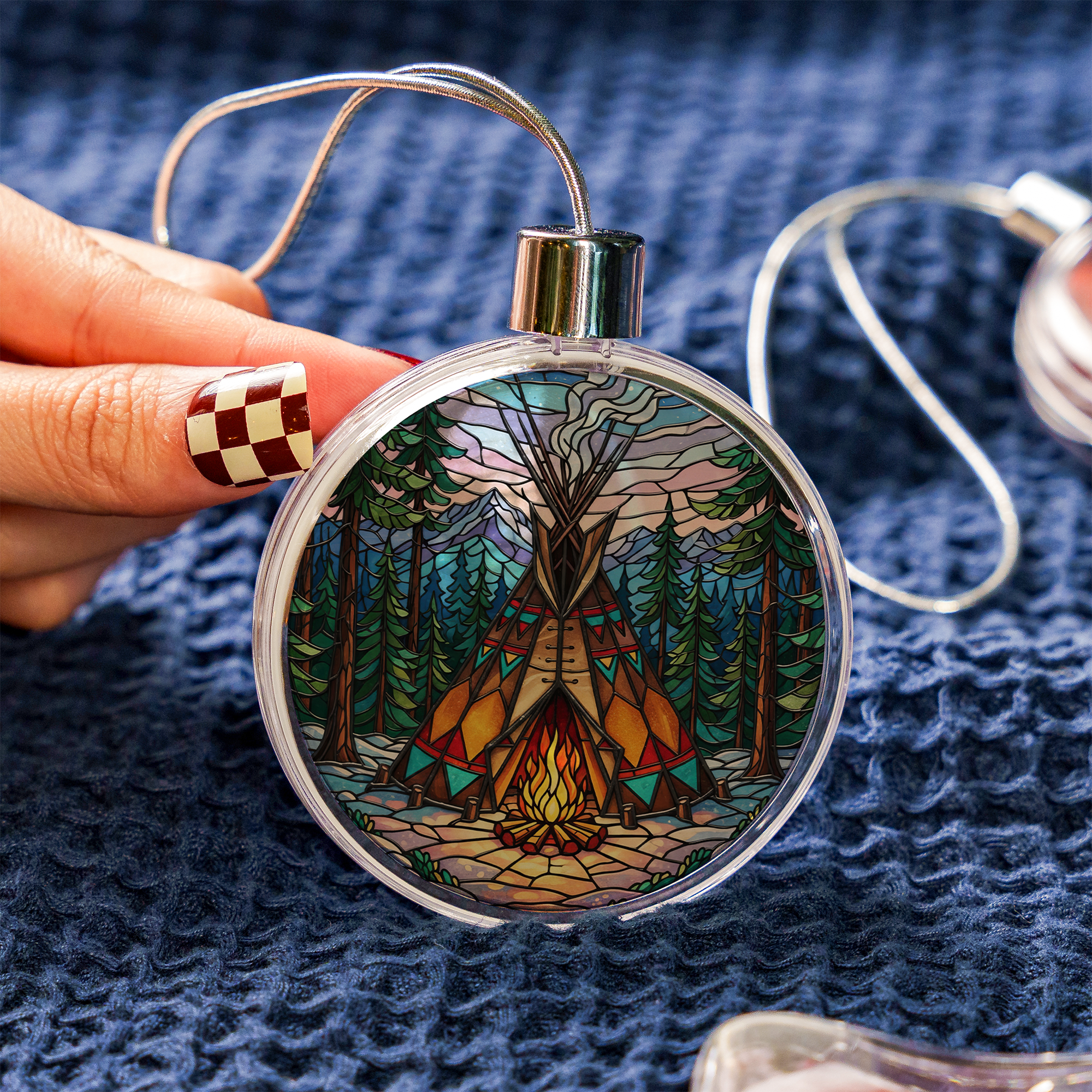 Native Teepee Stained Glass Design Clear Plastic and Aluminium Ornament Unique Christmas Gift Decor