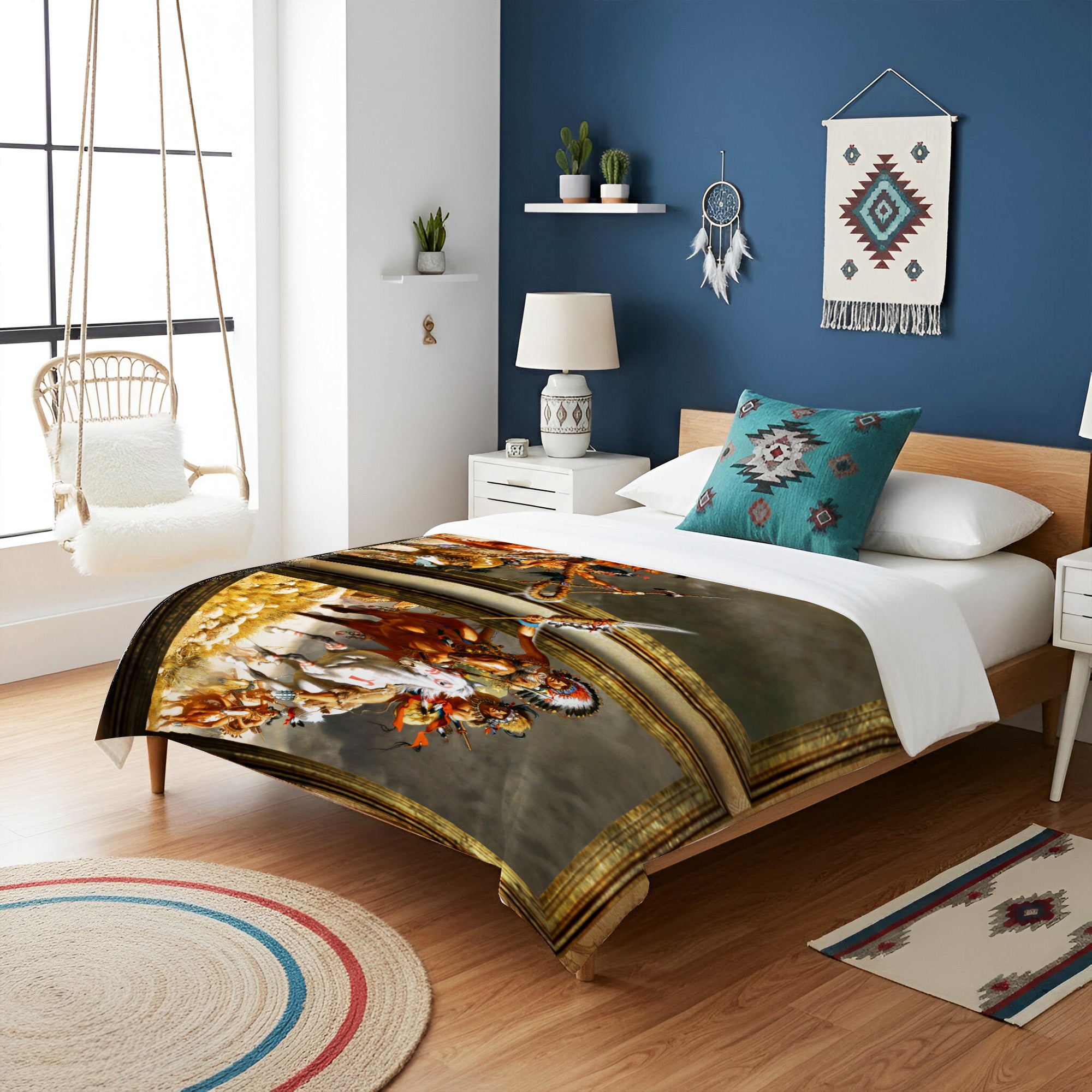 Native American Style Wariors Soft And Warm Premium Fleece Blanket