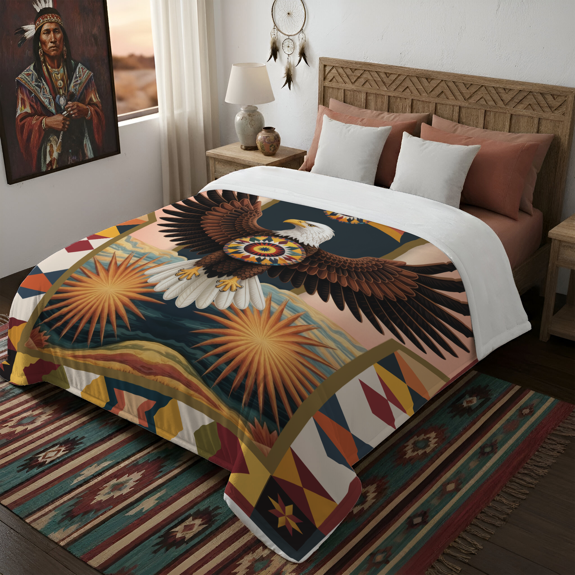 Sacred Eagle of Freedom Native American Cozy Fleece Blanket