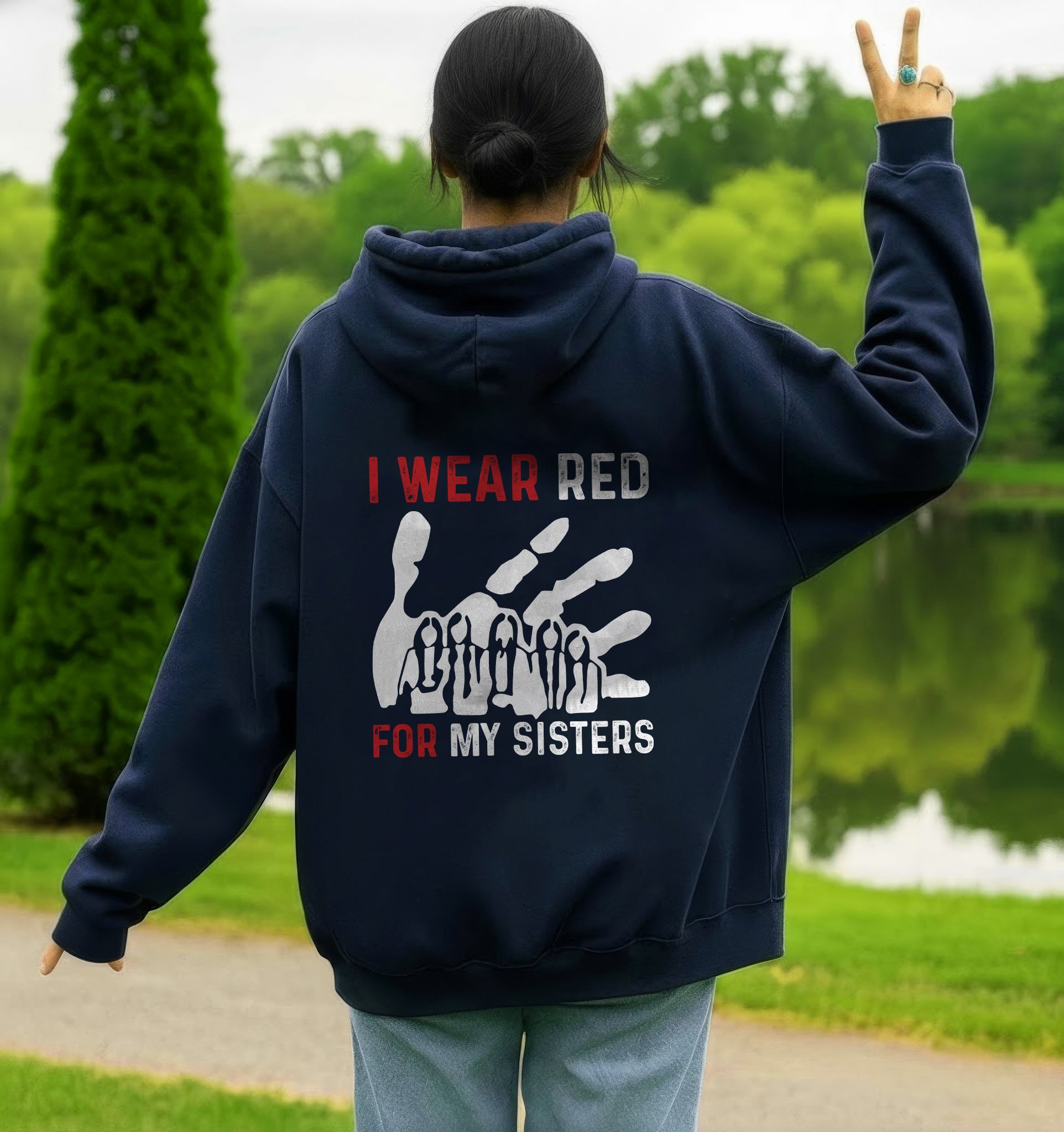 [Two Sides] I Wear Red for My Sisters MMIW Awareness Unisex Tank Top/Long Sleeve/Hoodie Zip