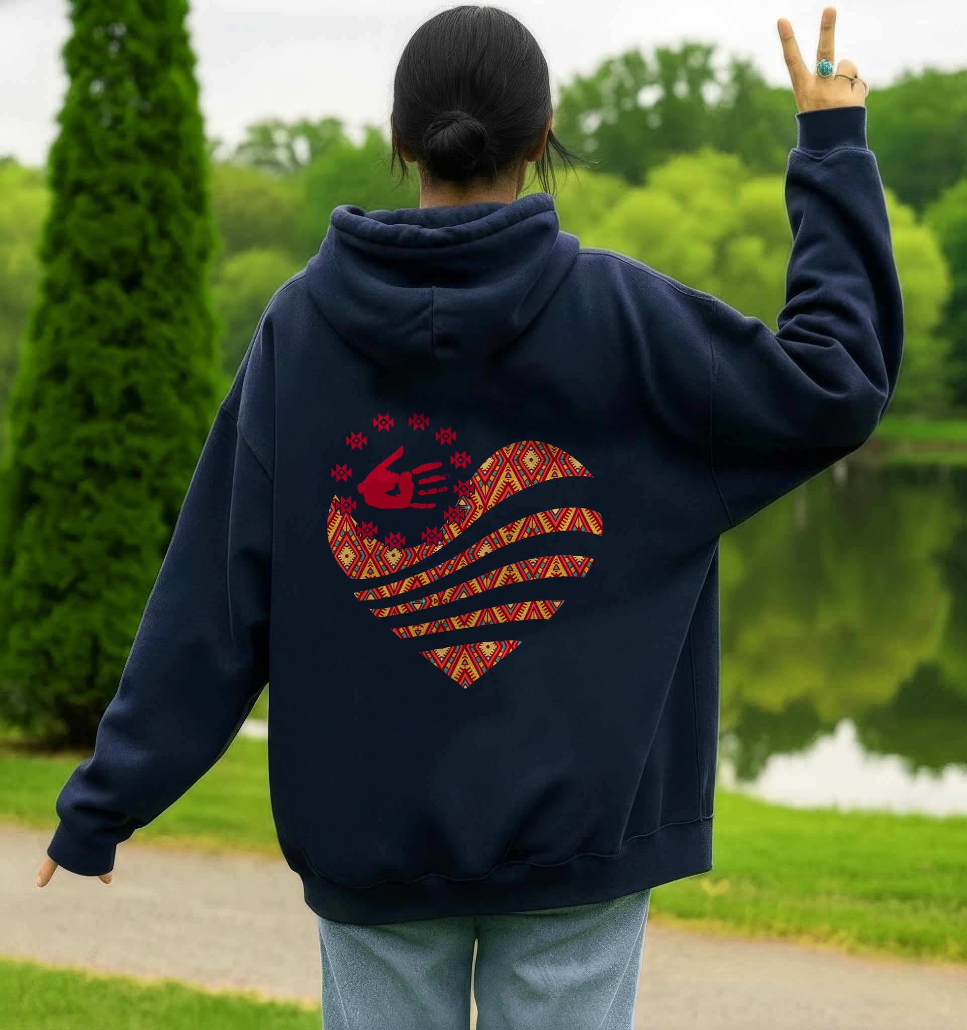[Two Sides] Red Hand Heart of Culture Native American Unisex Tank Top/Long Sleeve/Hoodie Zip