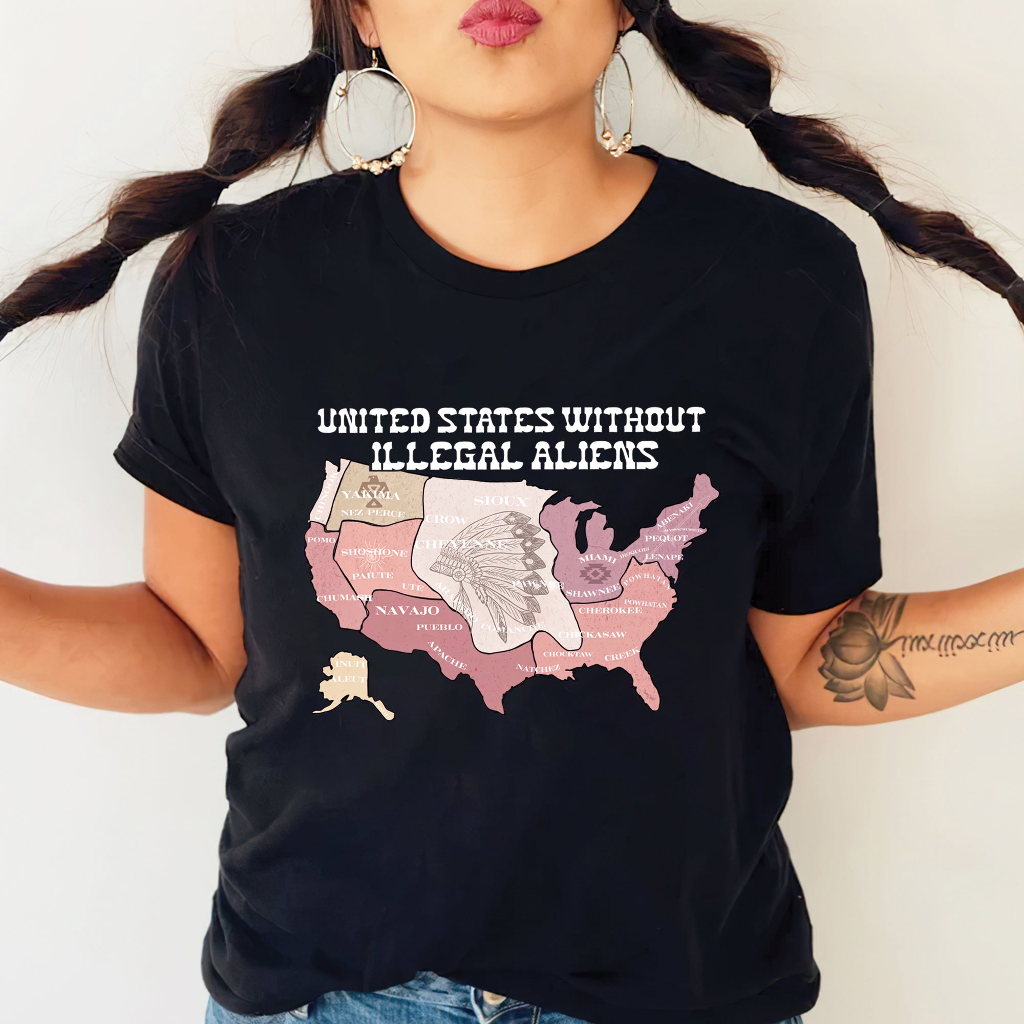 United States Without Illegal Aliens - Unisex T-Shirt/T-Shirt V-Neck/Hoodie/Sweatshirt - NO ONE IS ILLEGAL ON STOLEN LAND