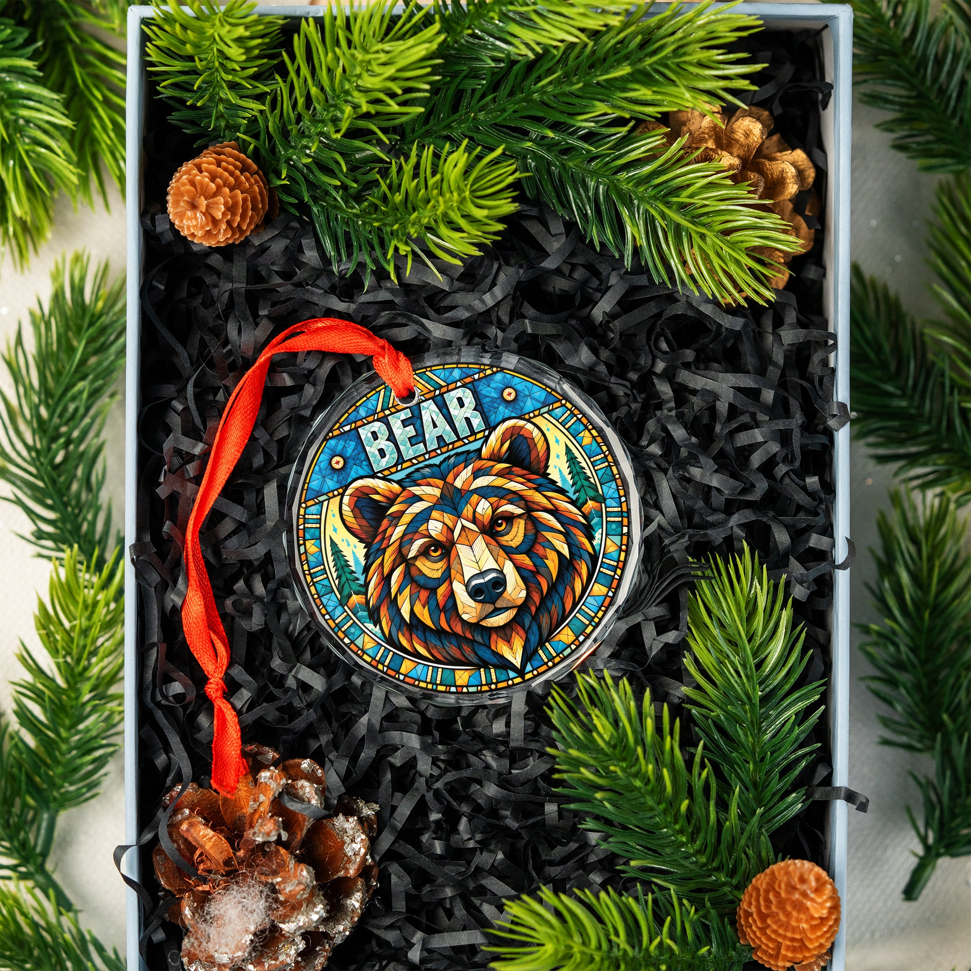 Bear Spirit Native Tribal Glass Ornament – Indigenous Art Decor