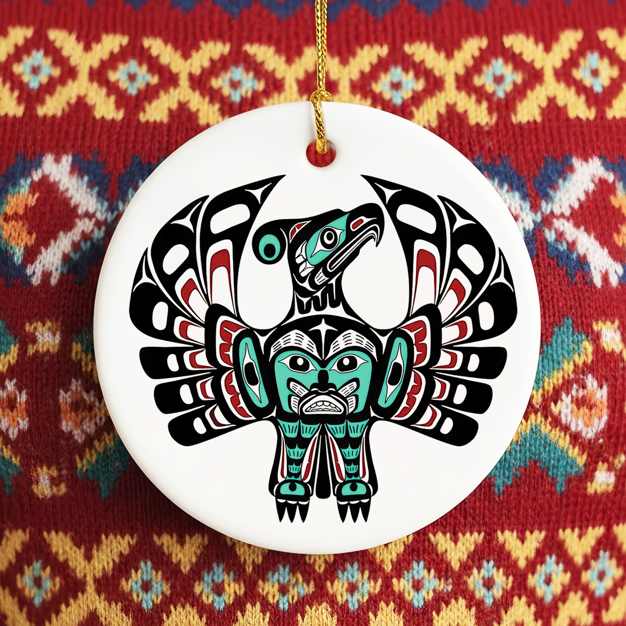 Native American Thunderbird Ceramic Ornament – Indigenous Pacific Northwest Tribal Art Decor