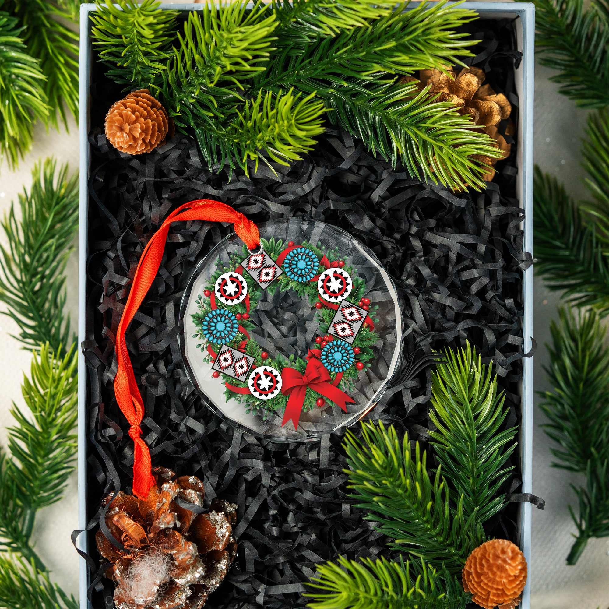 Wreath Christmas Native Tribal Glass Ornament – Indigenous Art Decor
