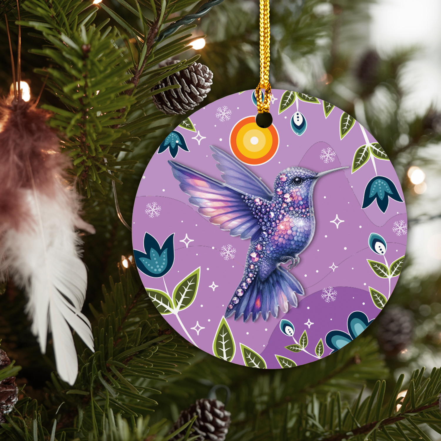 Hummingbird Spirit Blessings Ceramic & Acrylic Round Ornament Native-Inspired Holiday Decor