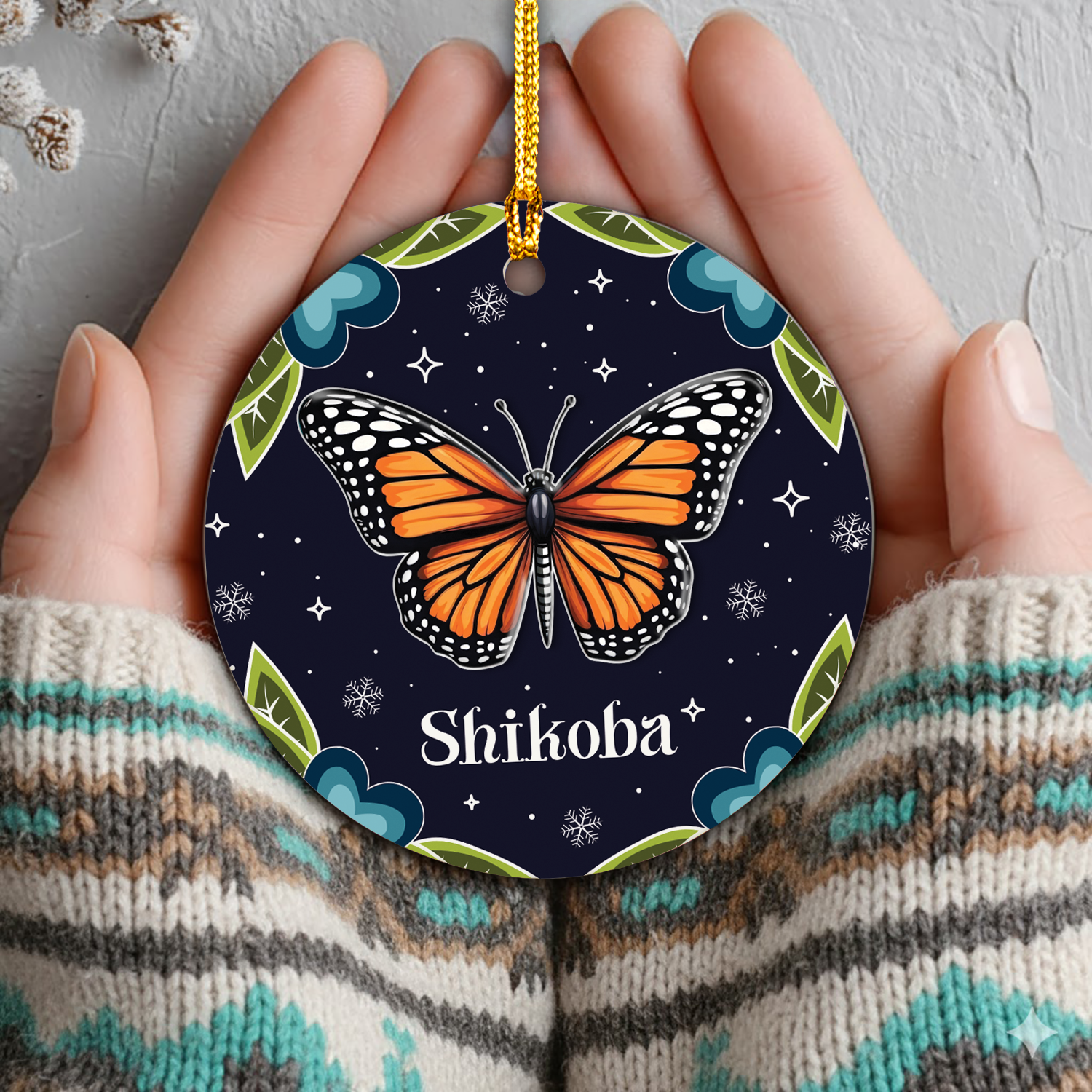 Monarch Butterfly Ceramic & Acrylic Round Ornament Native-Inspired Holiday Decor (Custom Name)