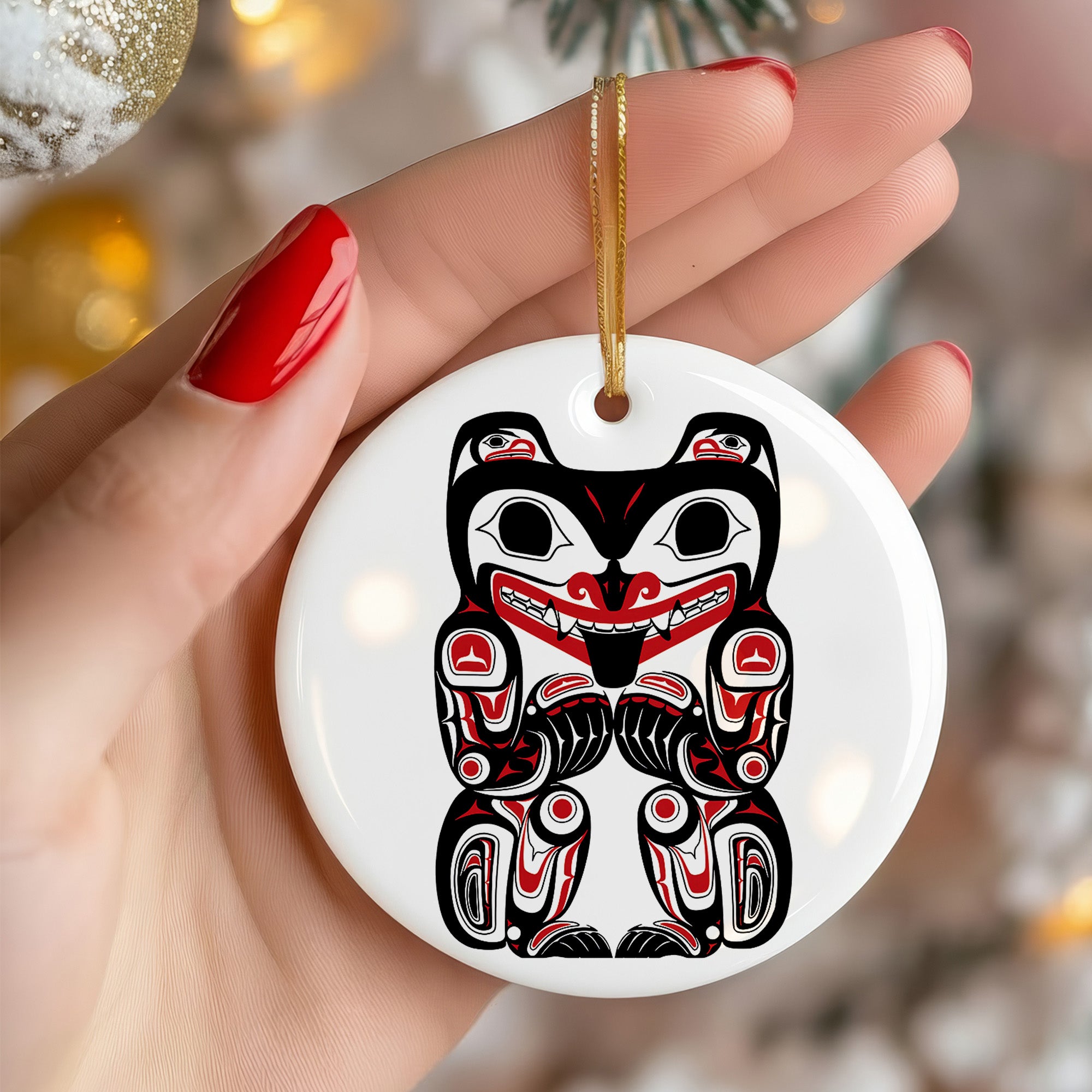 Native Bear Spirit Ceramic Ornament – Handcrafted Indigenous Art Decoration