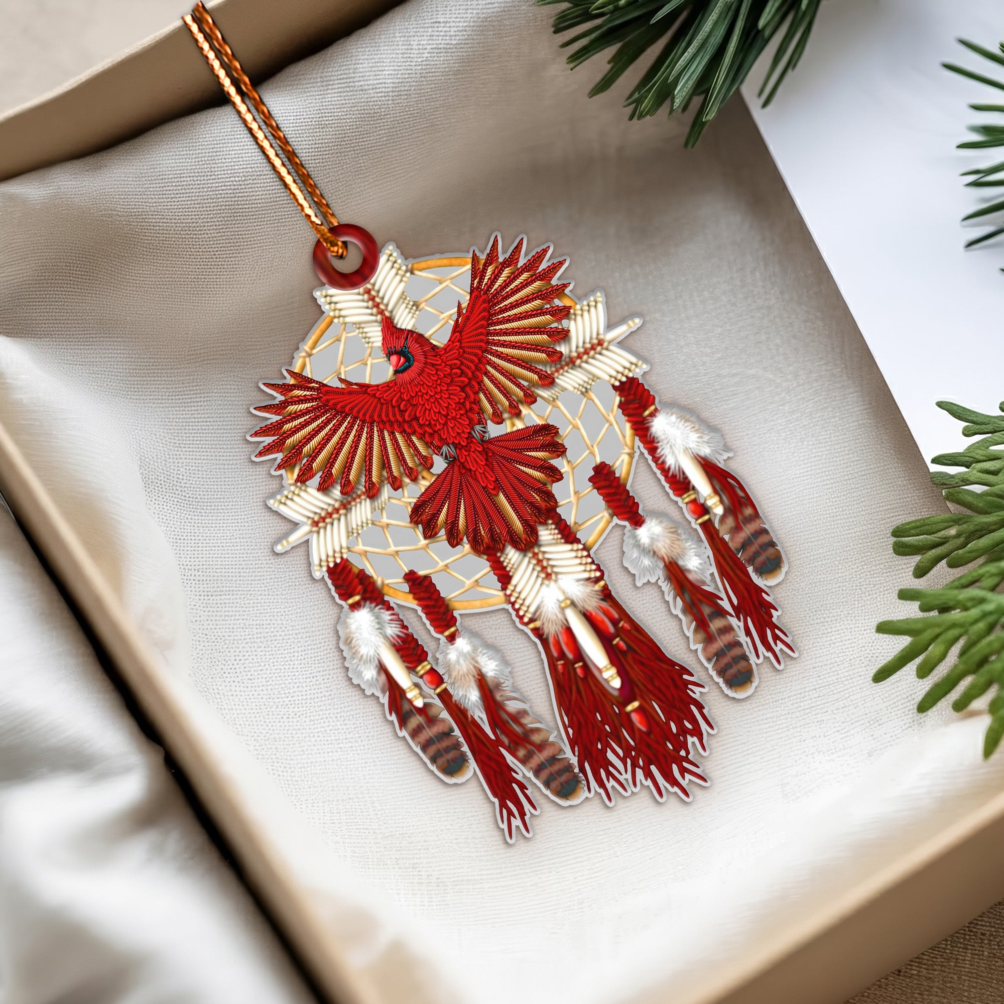 Sacred Red Cardinal Dreamcatcher Ornament Unique Christmas Gift Decor Flat Acrylic