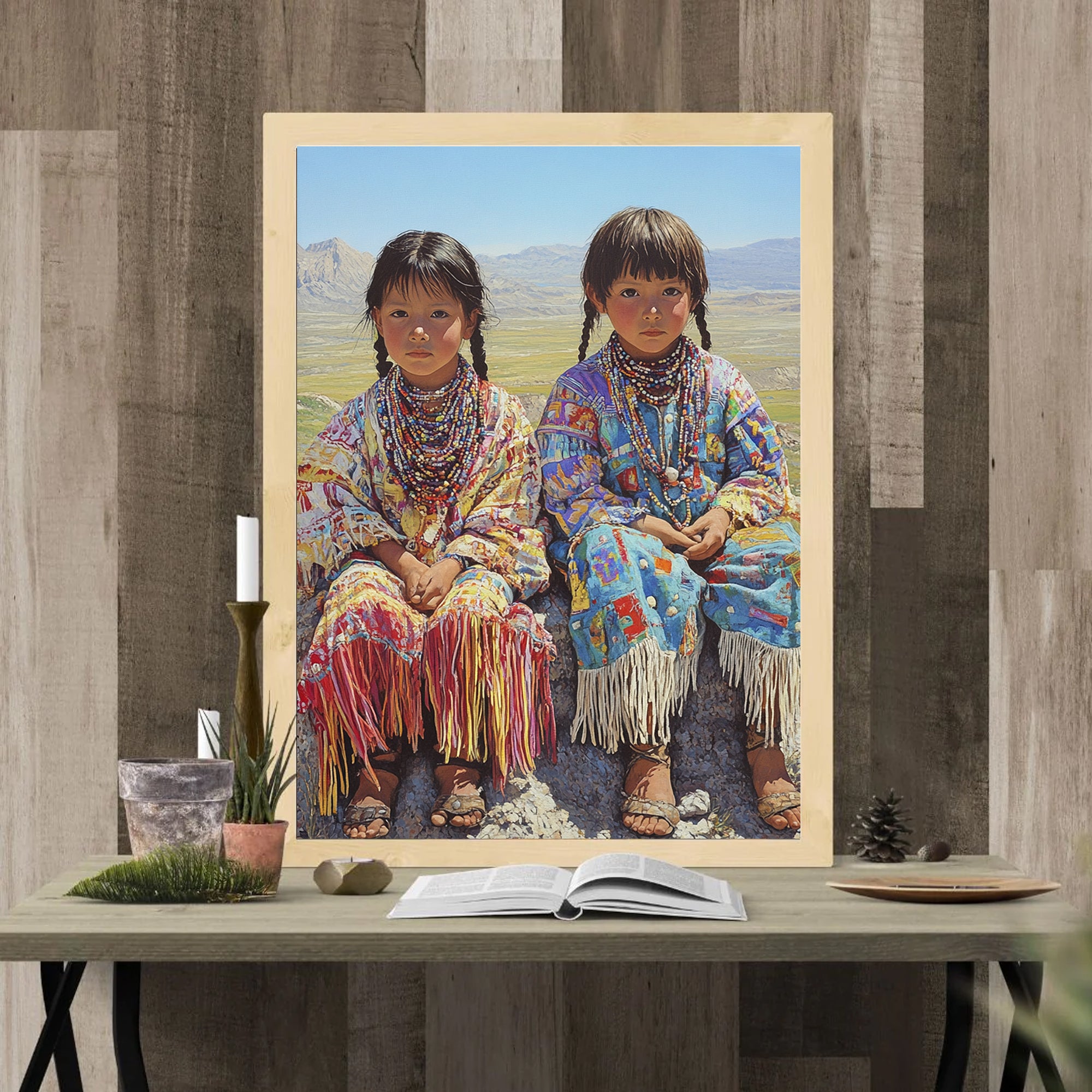 Custom Native American Children Portrait Photo Canvas Art Gift Home Decor