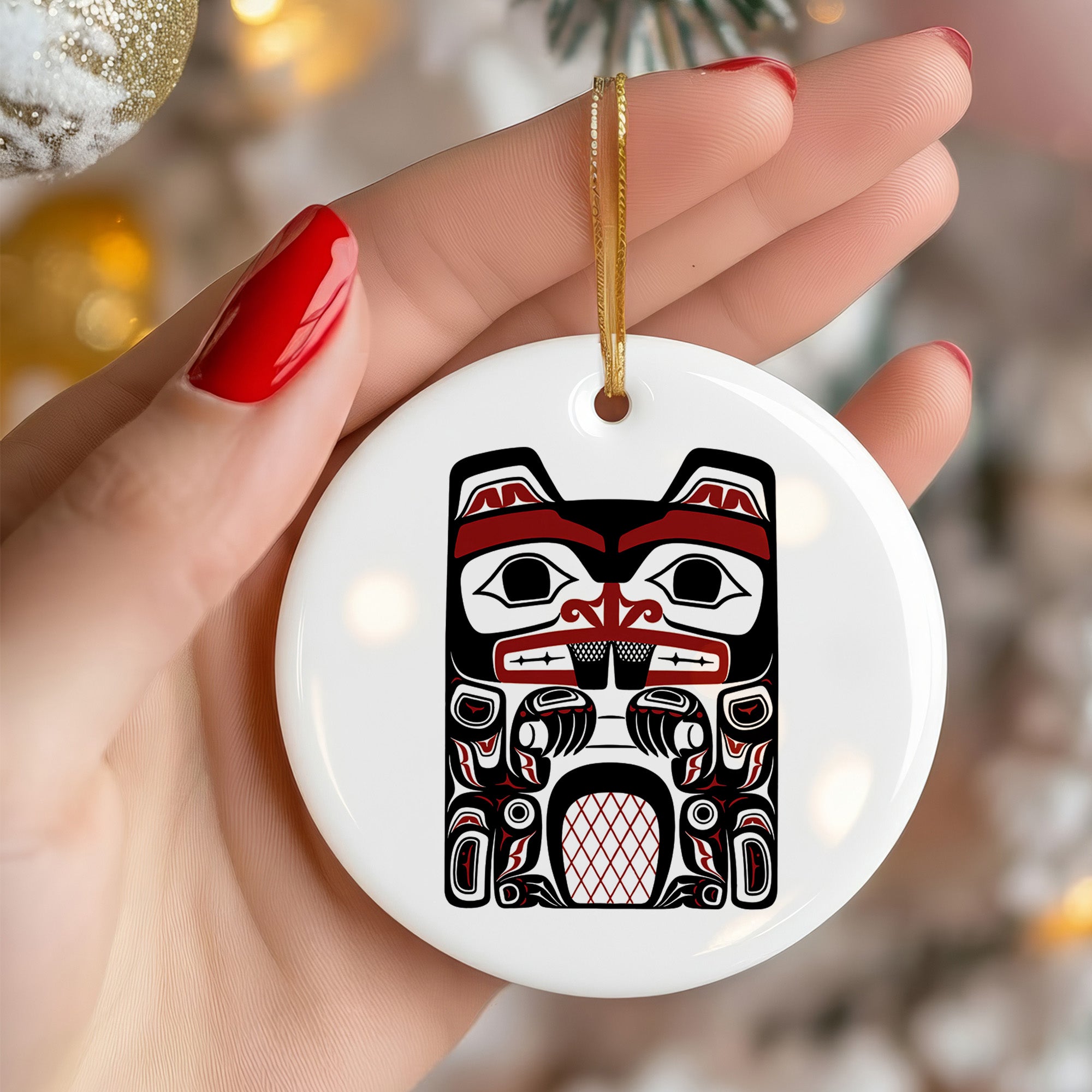 Native Beaver Spirit Ceramic Ornament – Handcrafted Indigenous Art Decoration