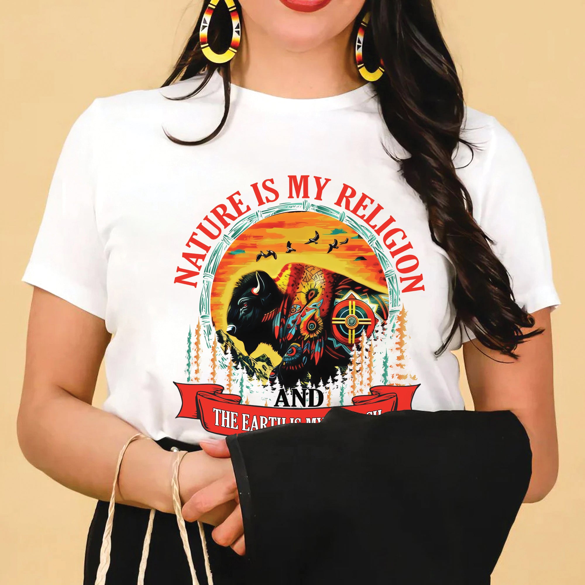 Nature Is My Religion Earth Is My Church Native American Art Buffalo Design Unisex T-shirt/T-shirt V-Neck/Hoodie/Sweatshirt