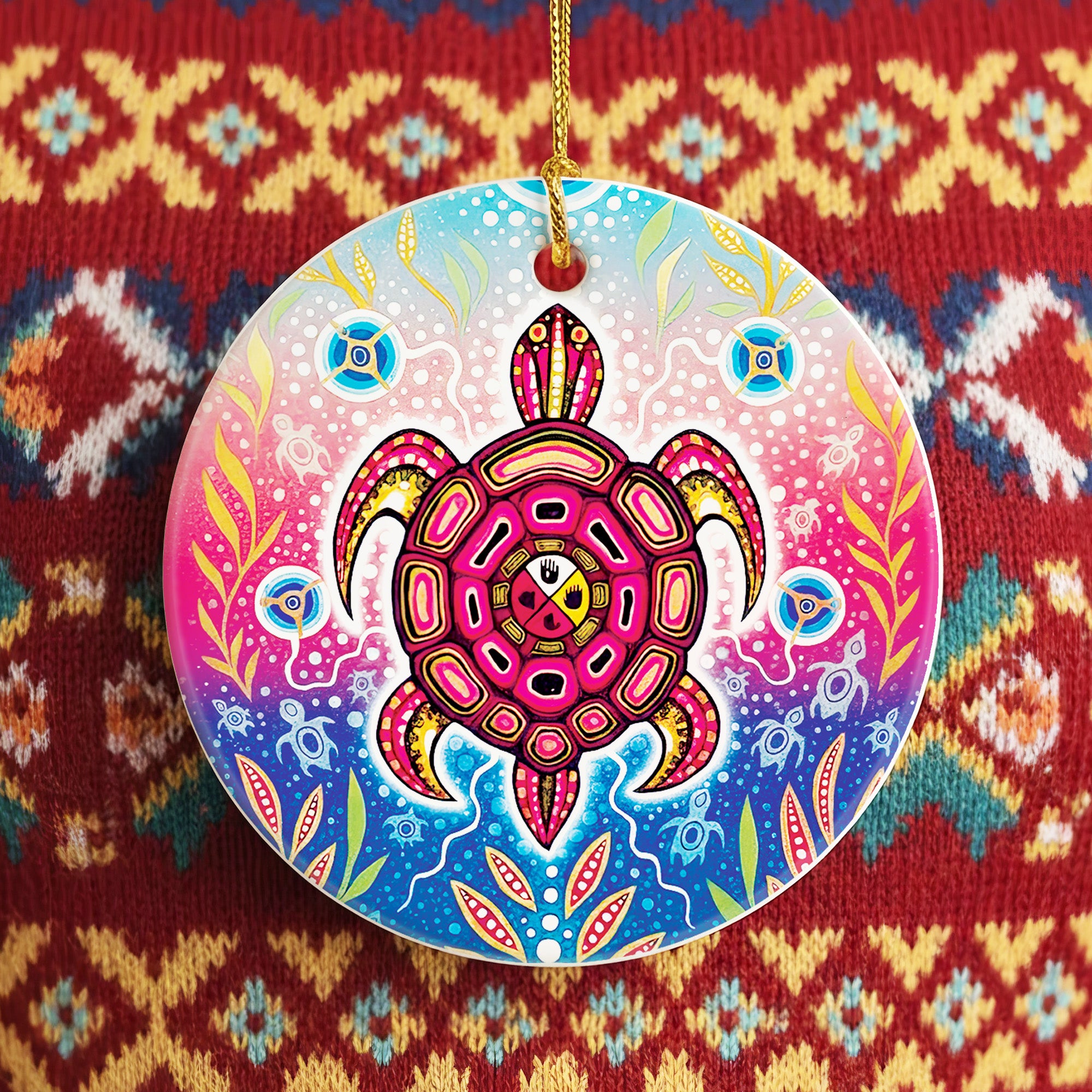 Sacred Healing Turtle Ceramic Ornament – Indigenous Art Decor
