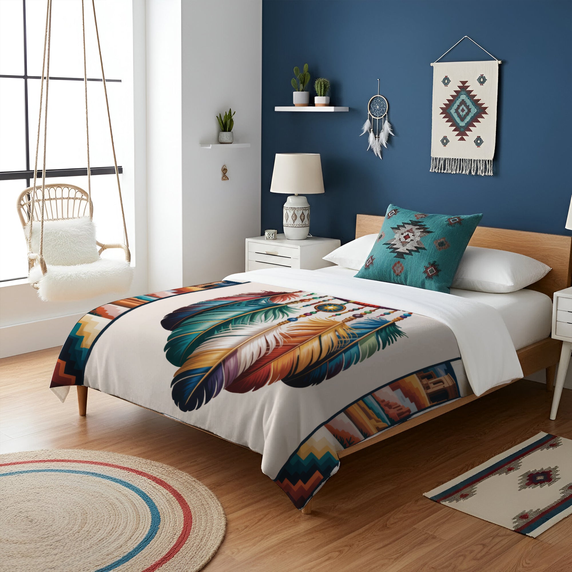 "The Dream Weaver" Boho Feather Native American Cozy Fleece Blanket
