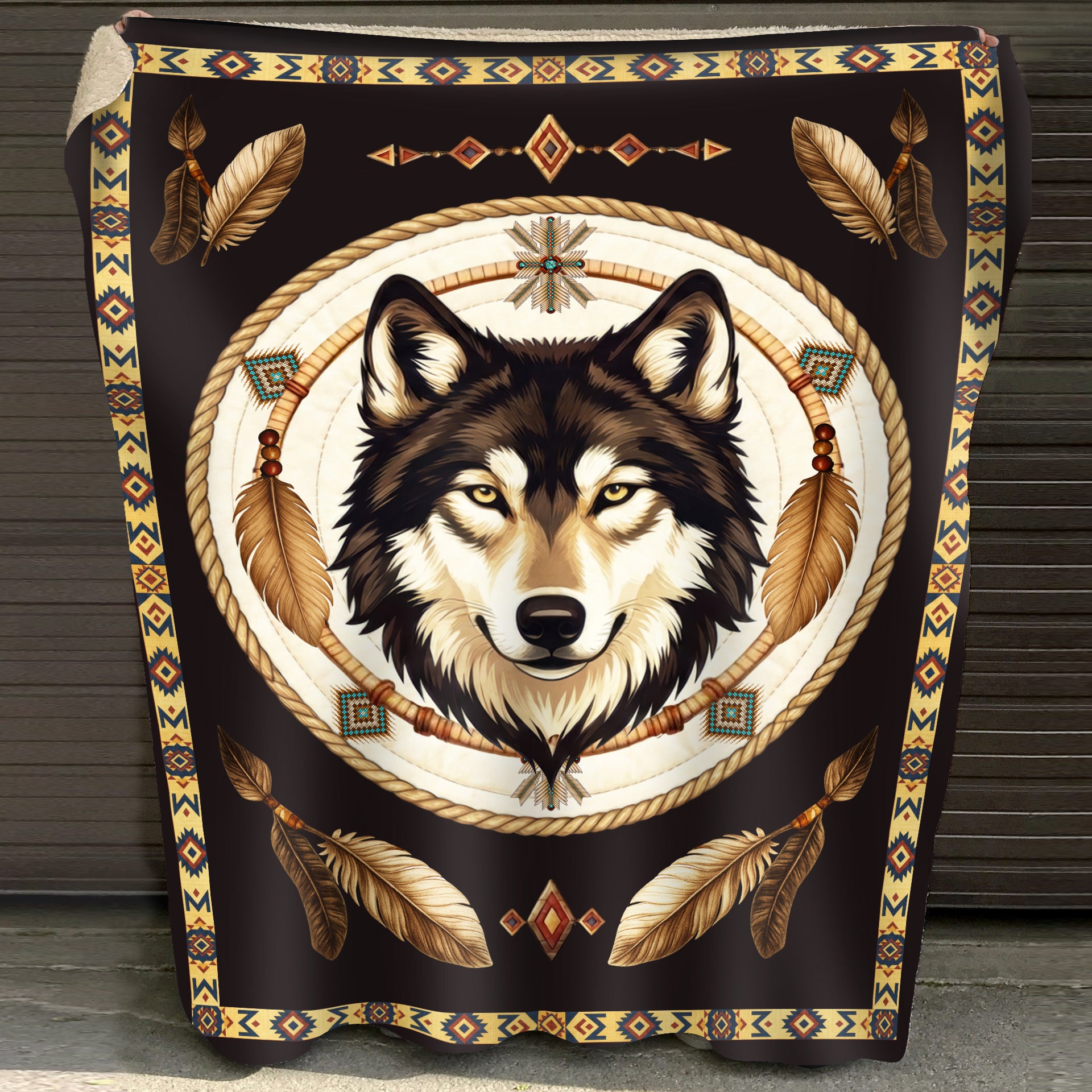 Native Wisdom Wolf Throw Native American Cozy Fleece Blanket