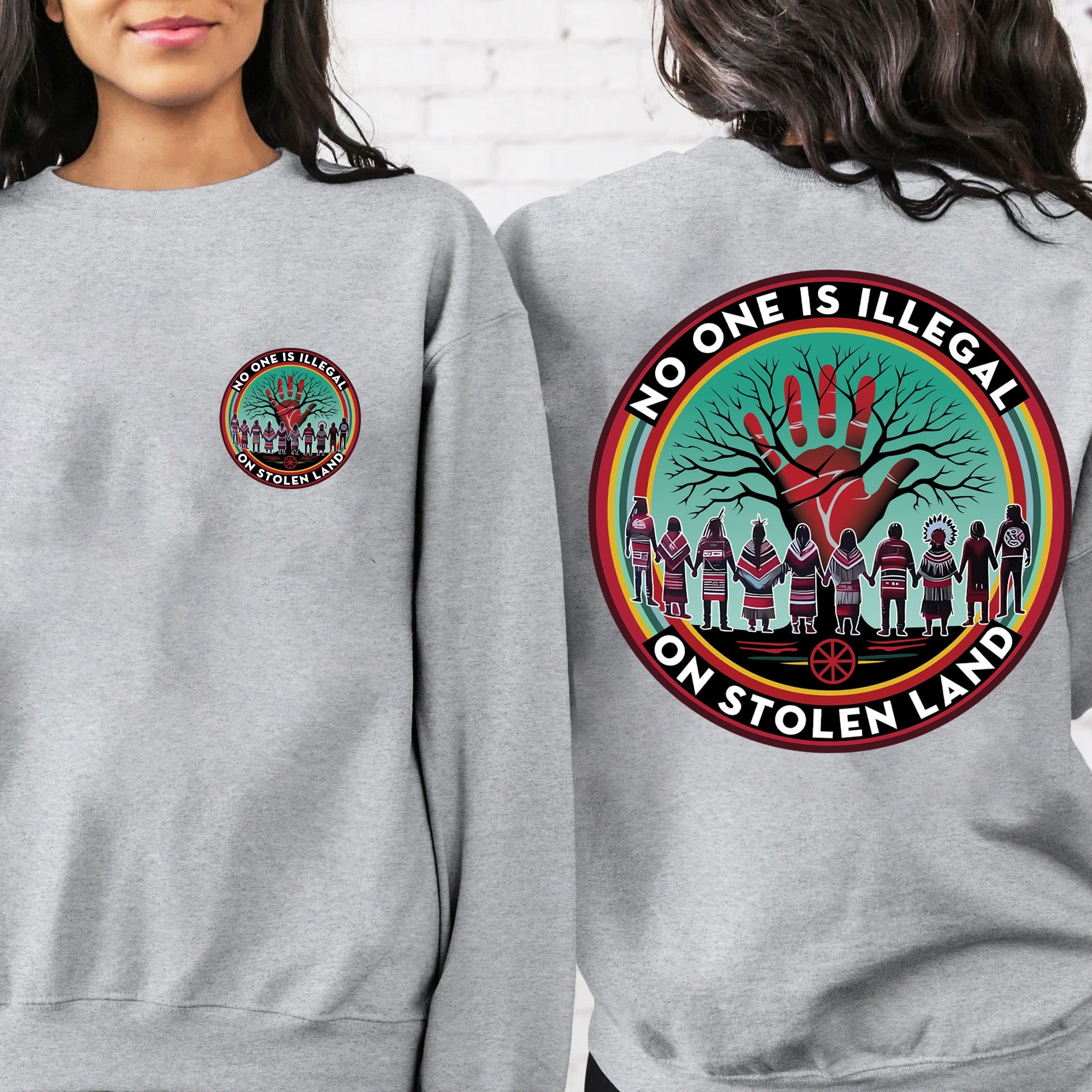 [Two Sides] No One Is Illegal On Stolen Land. We Walk On Native Land - Two Sides Unisex T-shirt/T-shirt V-Neck/Hoodie/Sweatshirt N27