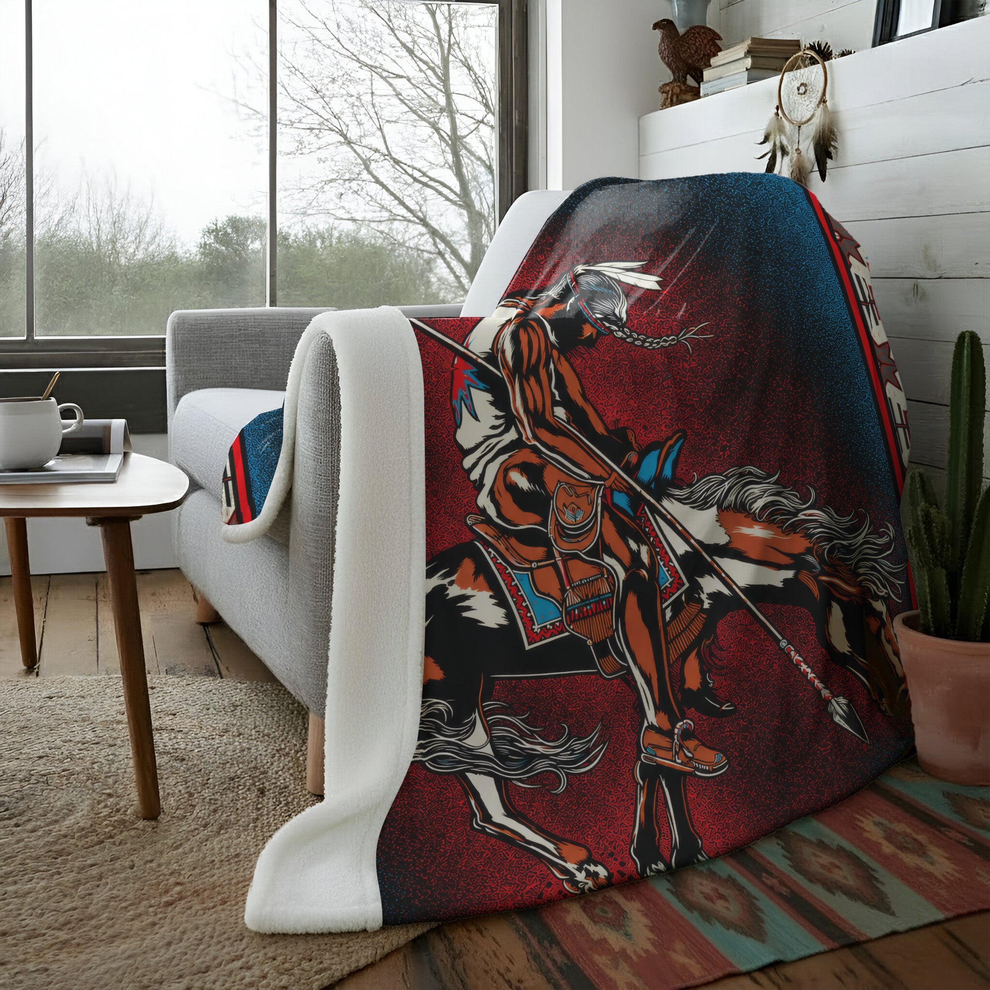 Native Warrior Horse Art Soft And Warm Premium Fleece Blanket