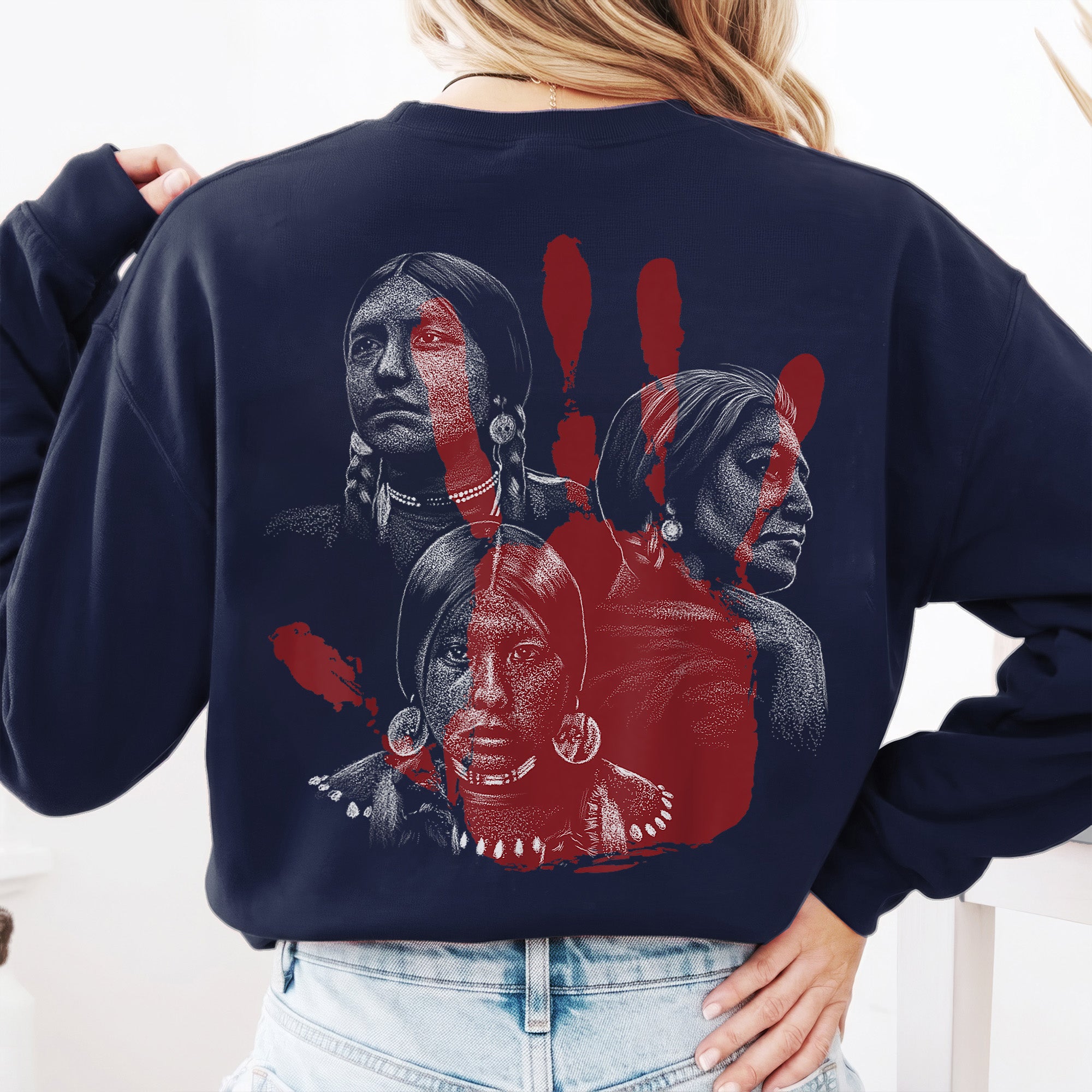 [Back] MMIW No More Stolen Sisters Red Hand Unisex Tank Top/Long Sleeve/Hoodie Zip