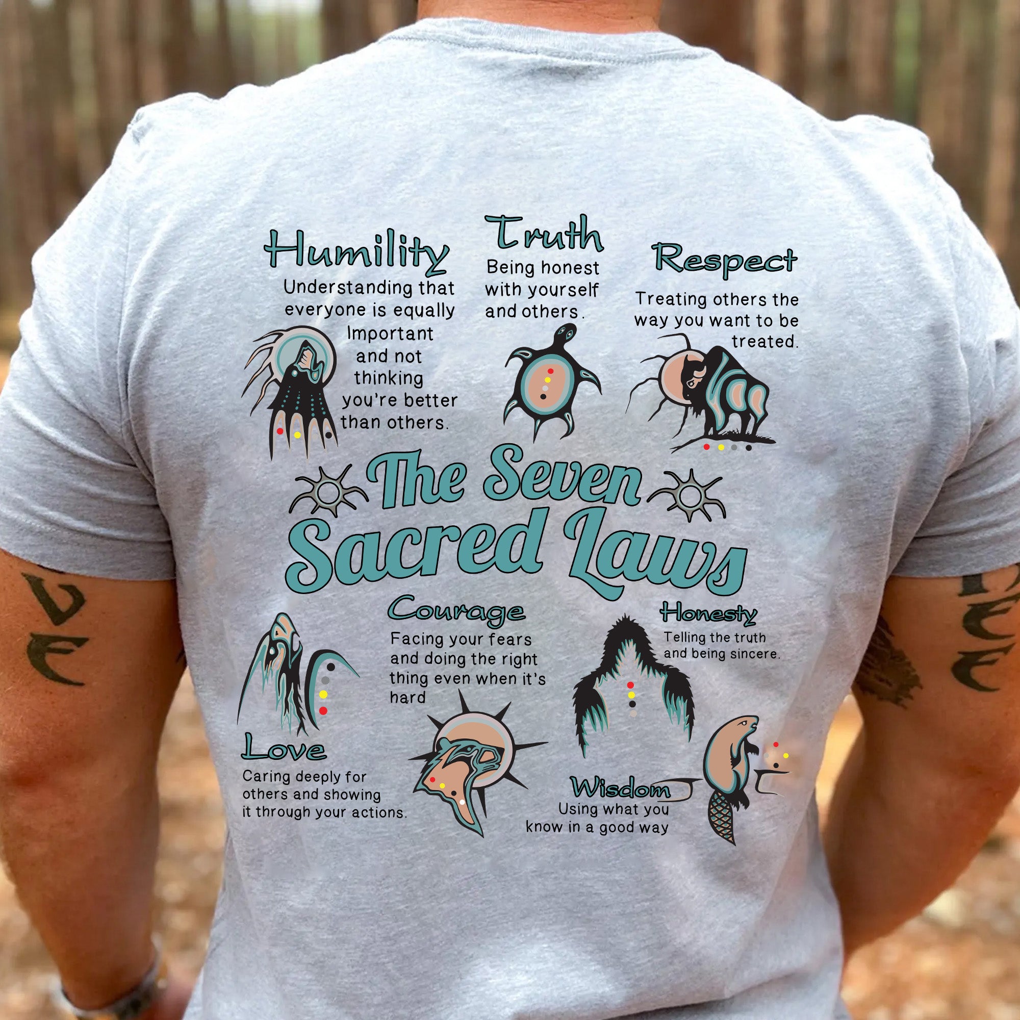 The Seven Sacred Laws Native American Indigenous Culture Unisex Two Sides T-shirt/T-shirt V-Neck/Hoodie/Sweatshirt