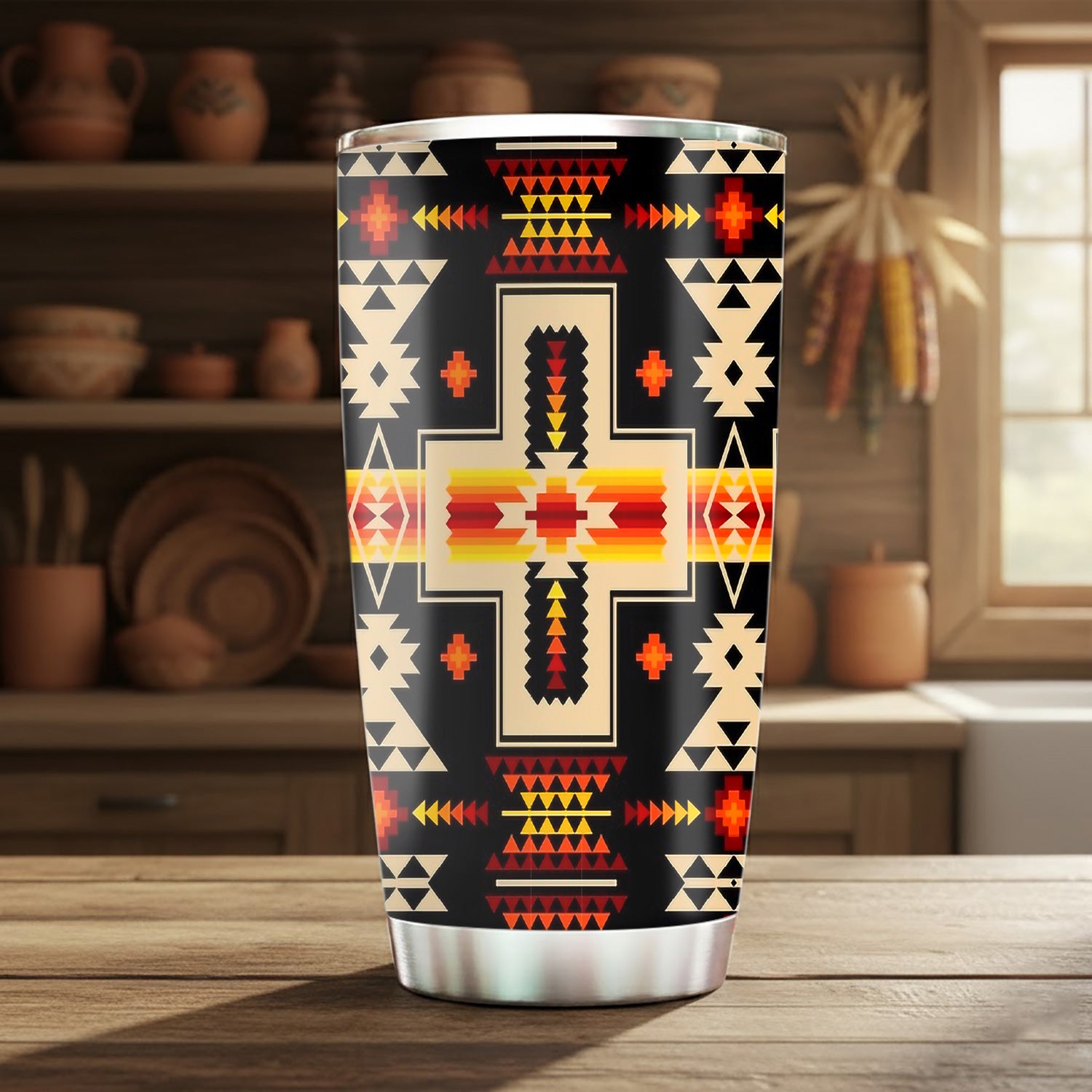 Black Tribe Design Tumbler Stainless Steel Drinking Cup