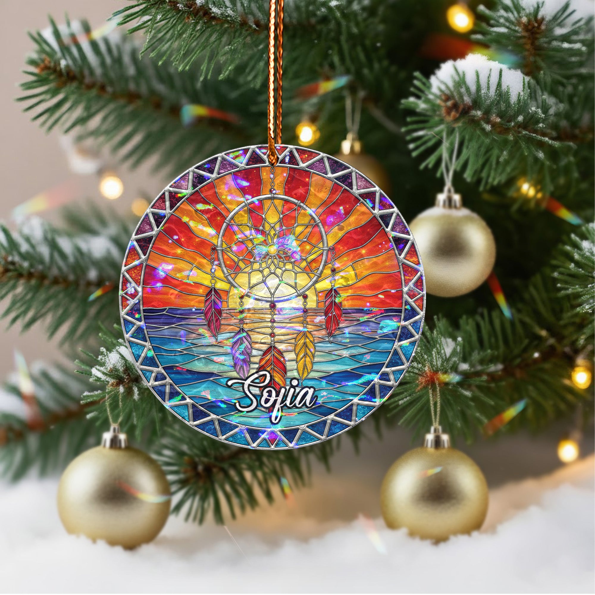 Sunset Waves Dreamcatcher Acrylic Suncatcher Ornament Unique Christmas Gift Decor (Custom Name)
