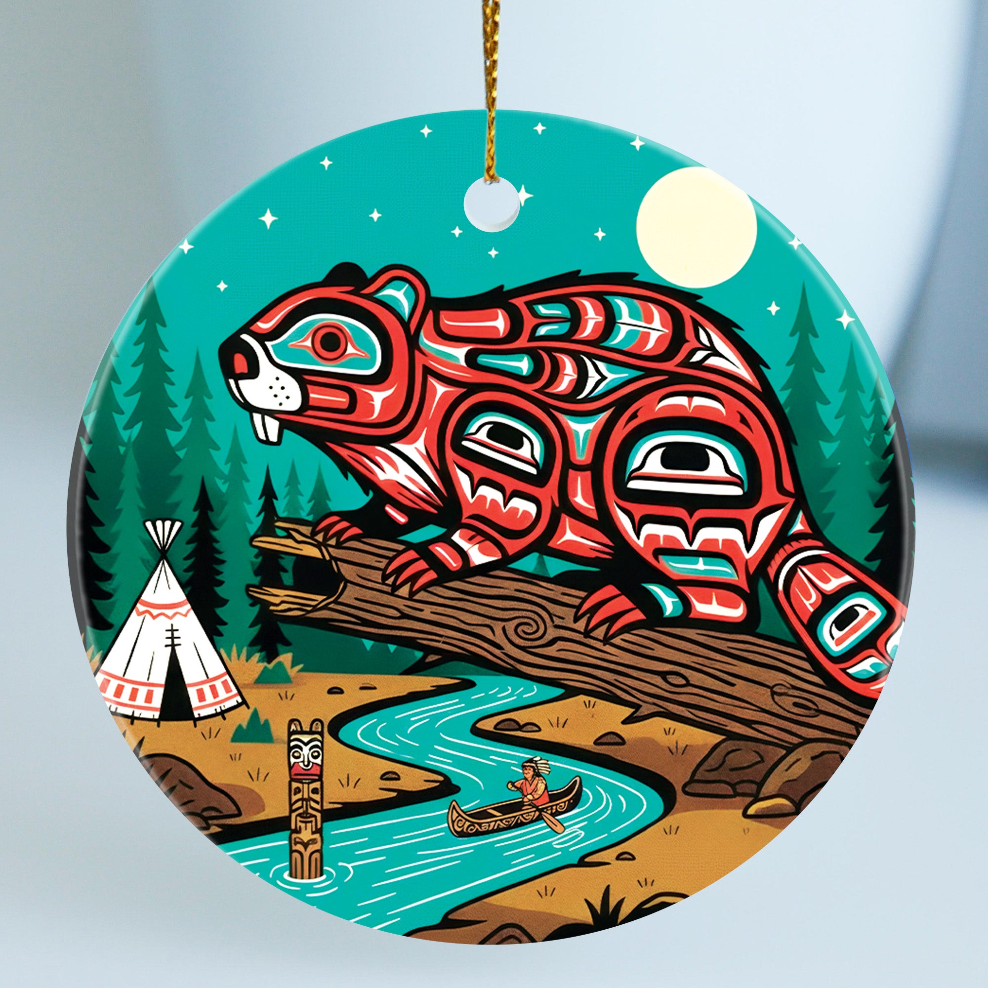 Beaver of the Sacred River Ceramic Ornament – Indigenous Art Decor