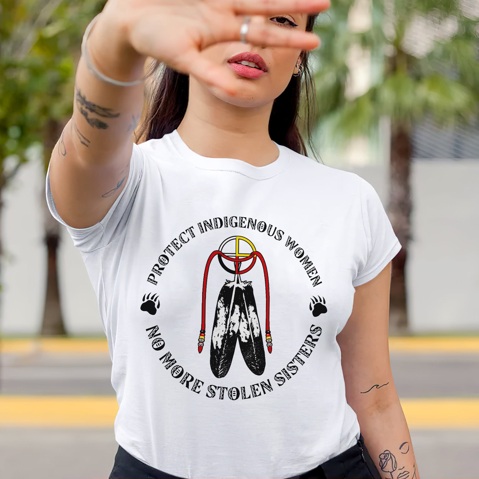 Sacred Feather MMIW - Protect Indigenous Women Medicine Wheel Unisex T-shirt/T-shirt V-Neck/Hoodie/Sweatshirt