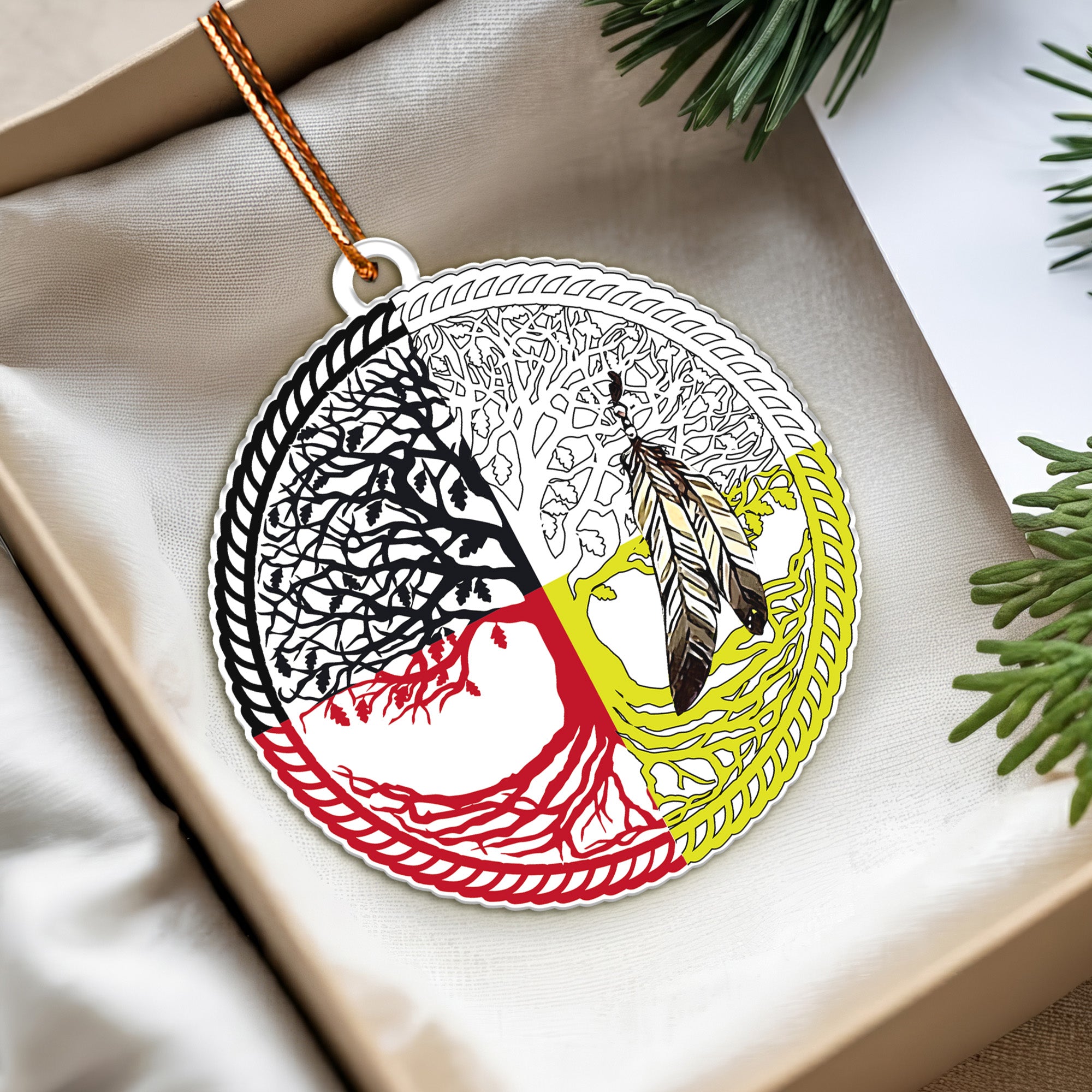 Sacred Circle Feather Ornament Unique Christmas Gift Decor Flat Acrylic