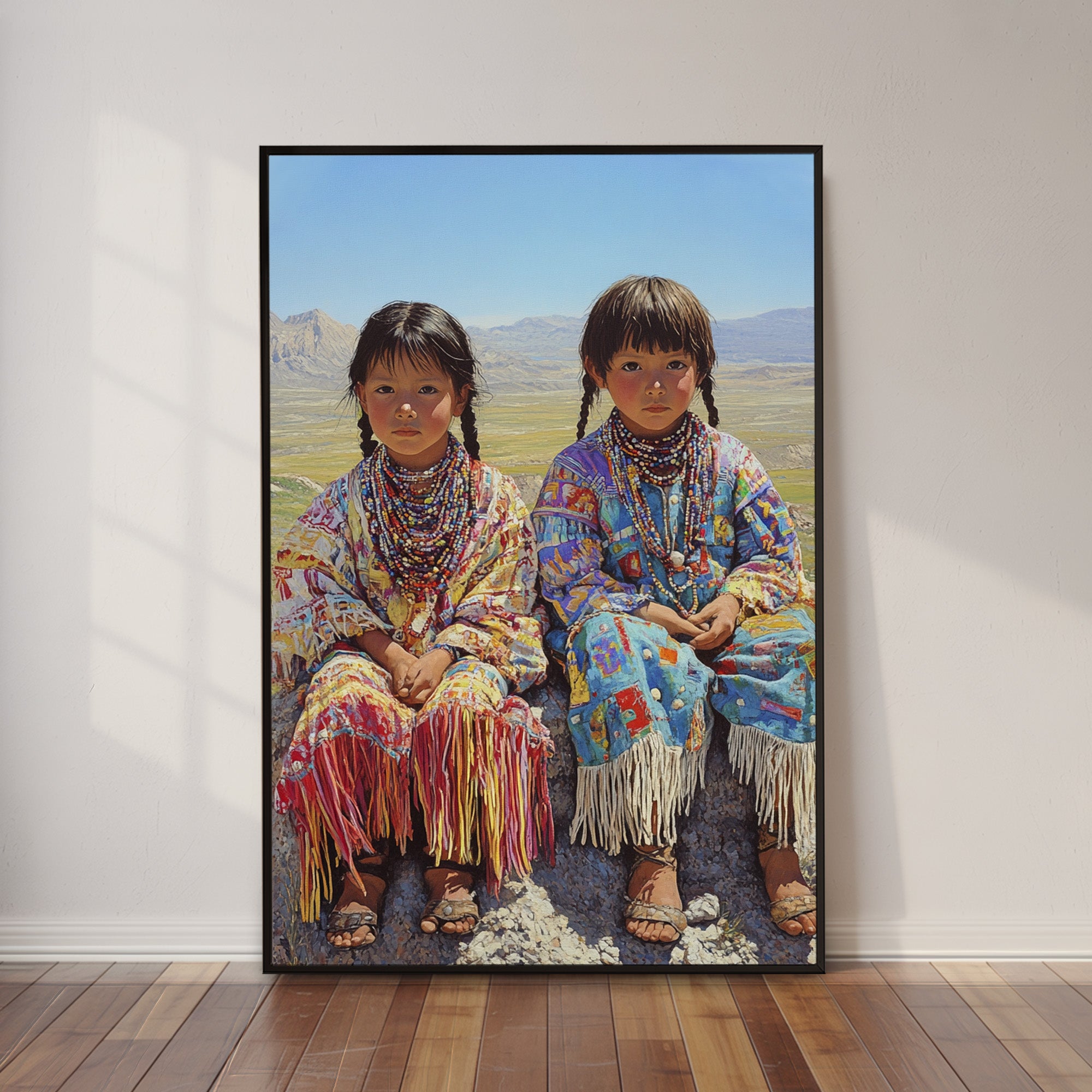Custom Native American Children Portrait Photo Canvas Art Gift Home Decor