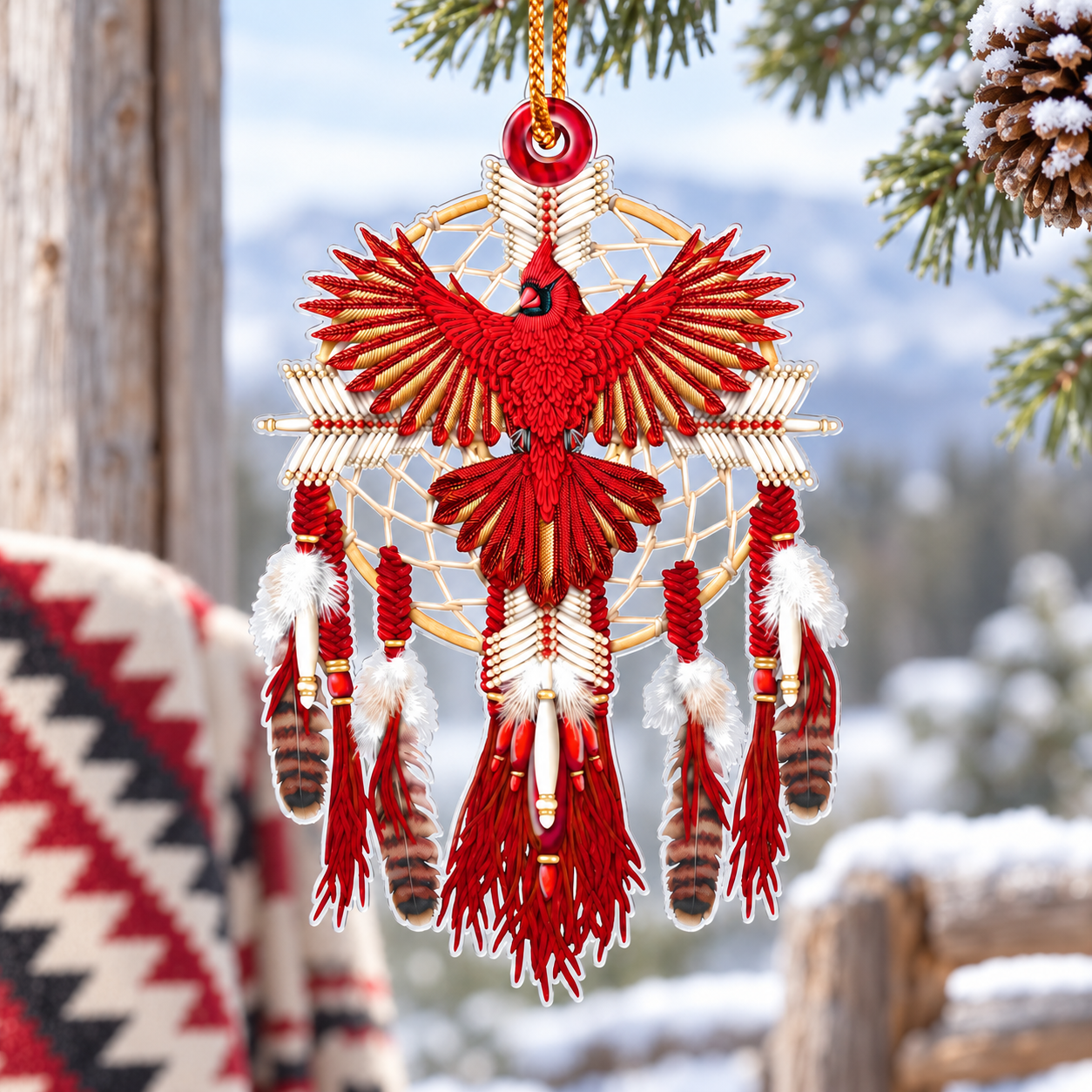 Sacred Red Cardinal Dreamcatcher Ornament Unique Gift Decor Flat Acrylic