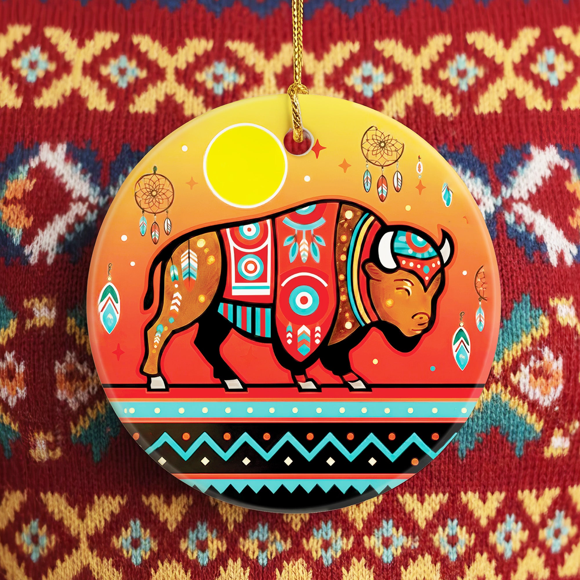 Sacred Bison Guardian Ceramic Ornament – Indigenous Art Decor