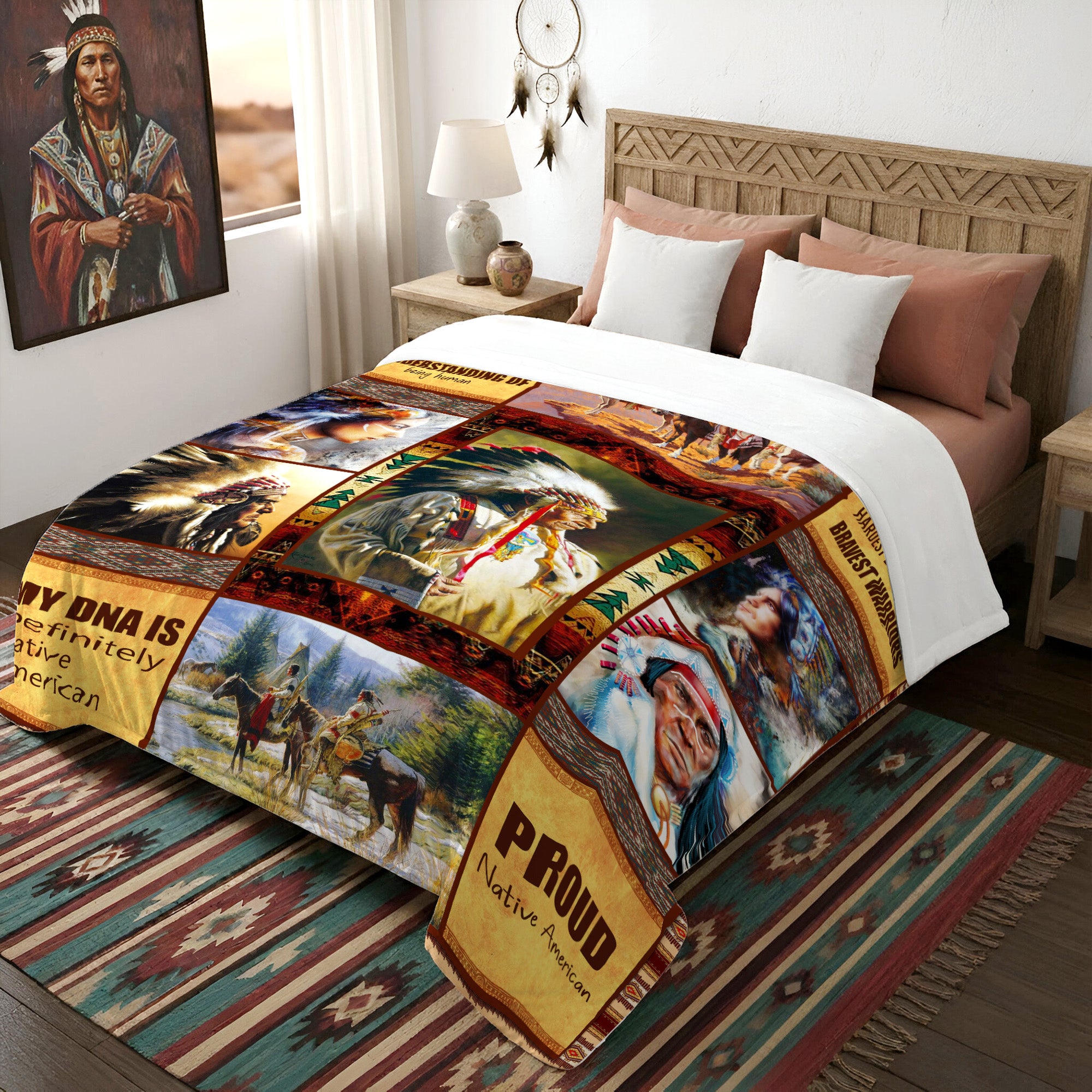 Native American Style Chief Soft and Warm Fleece Blanket