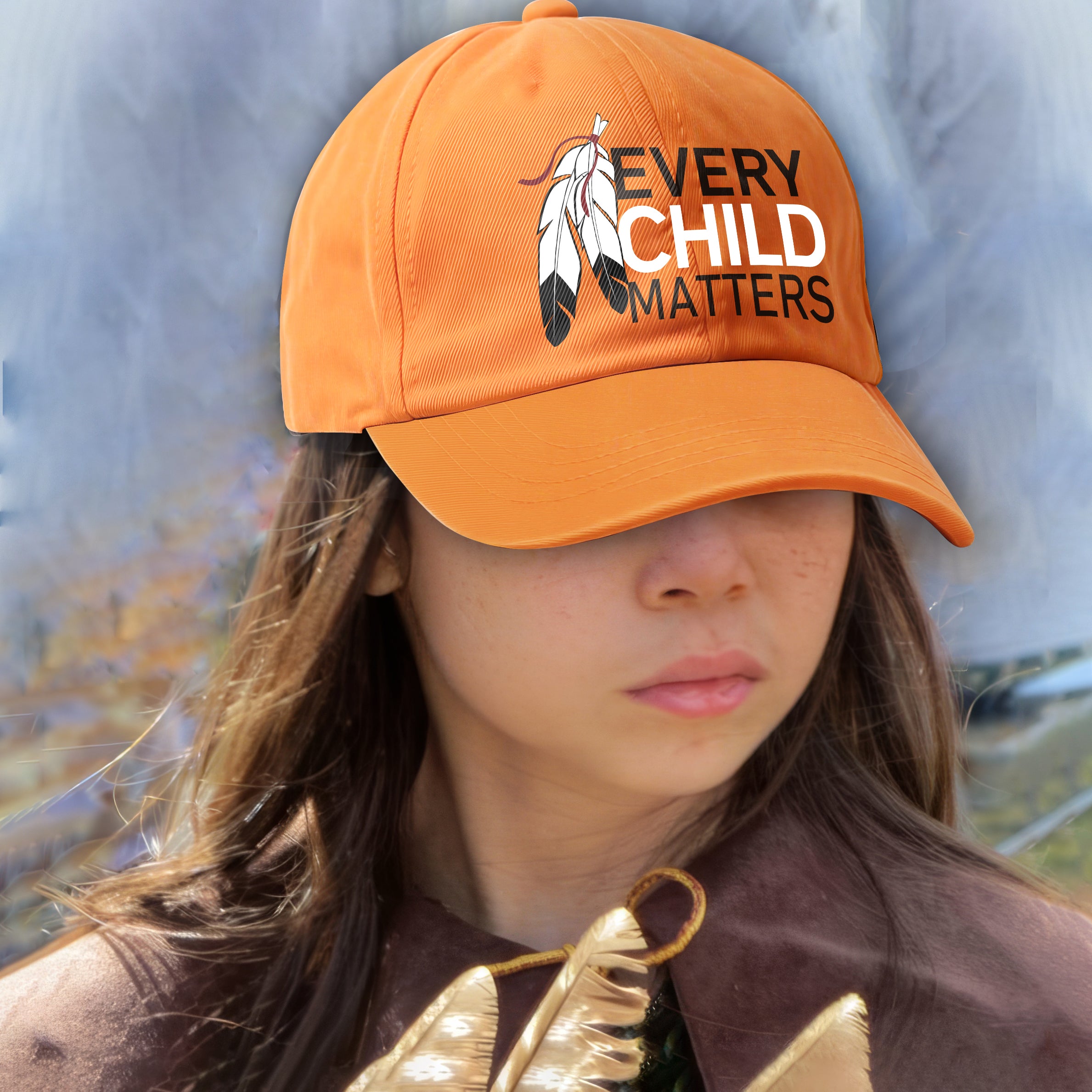 Every Child Matters Feather Emblem Cap For Orange Shirt Day