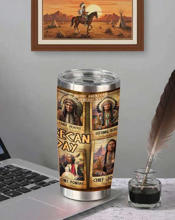 Native American Heritage Day Featuring Famous Chiefs Tumbler Stainless Steel Drinking Cup