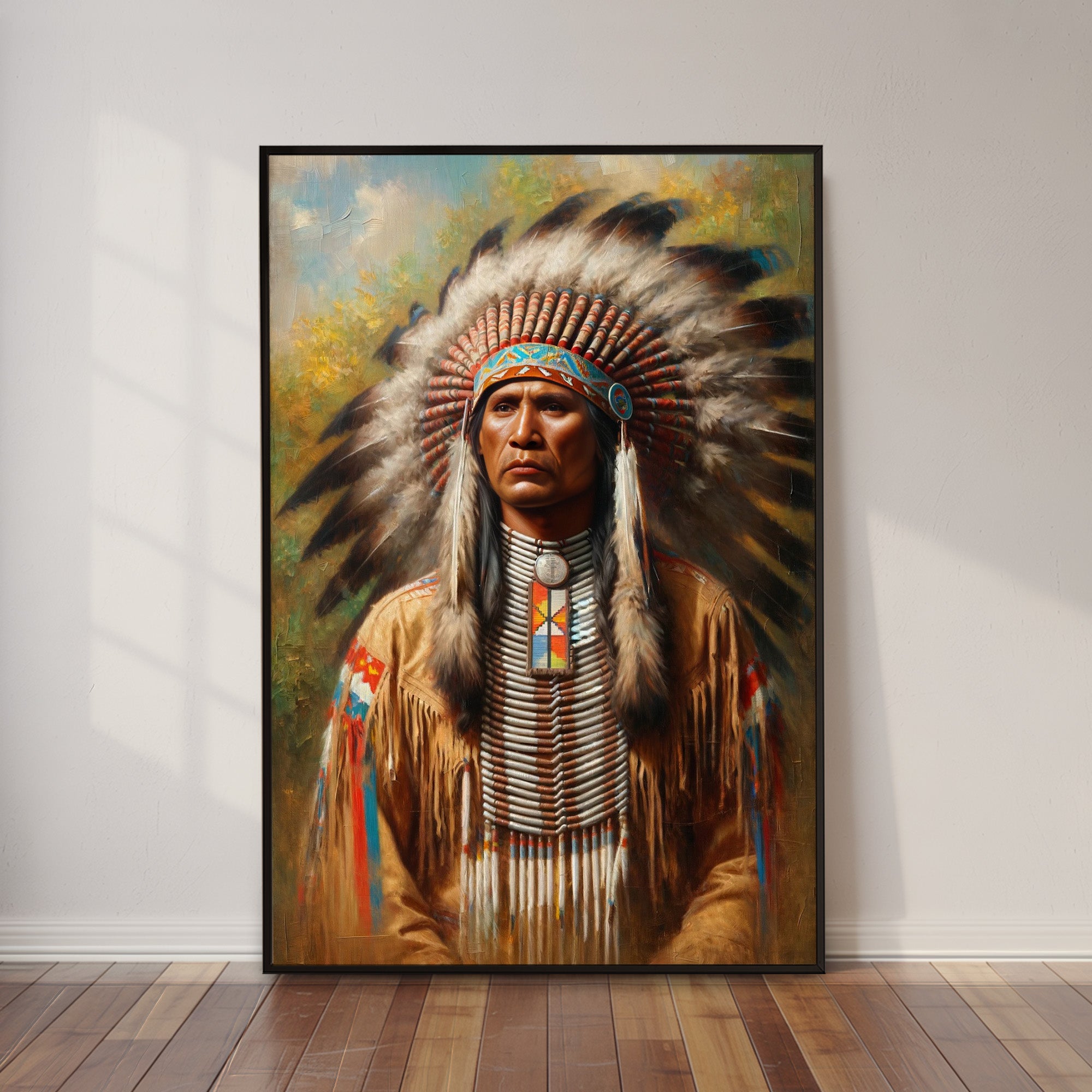 Custom Native American Chief Portrait Photo Canvas Art Gift Home Decor