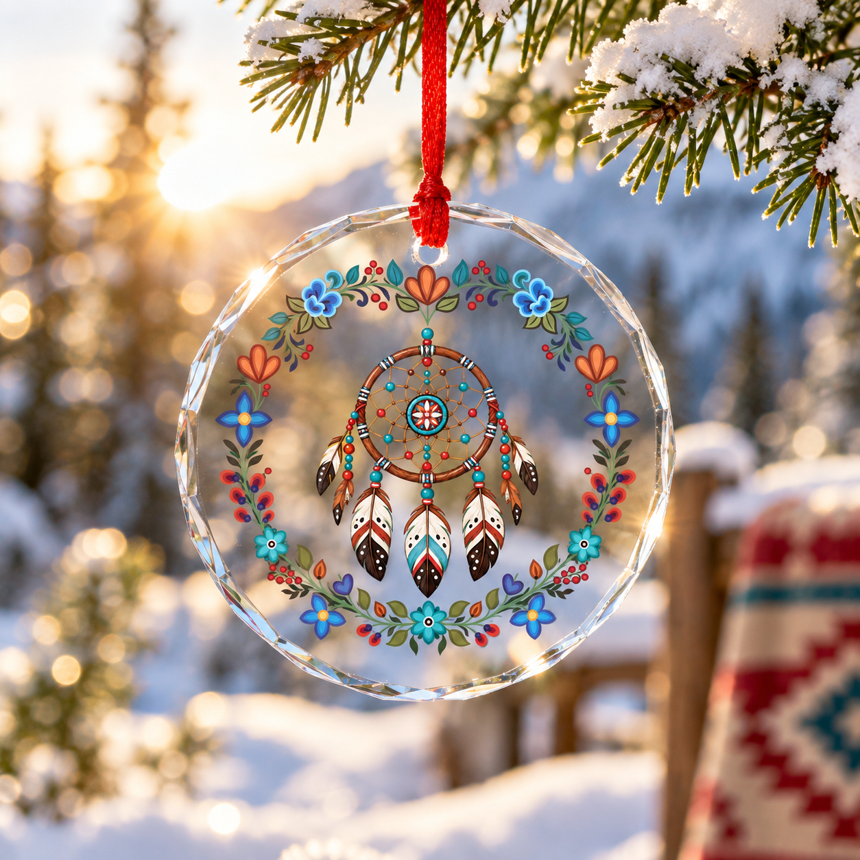 Native Floral Dreamcatcher Glass Ornament – Indigenous Art Decor