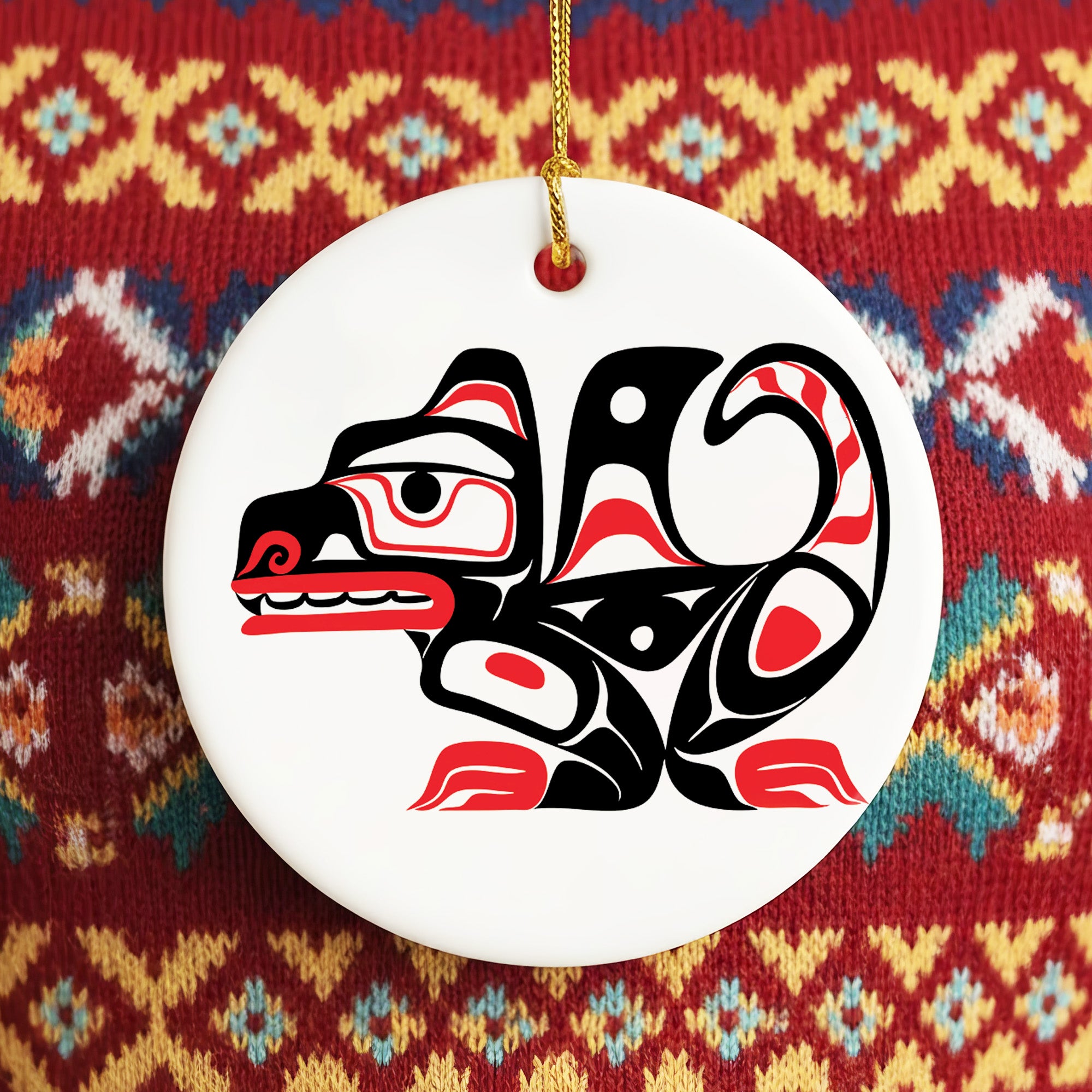 Native Wolf Spirit Ceramic Ornament – Handcrafted Indigenous Art Decoration